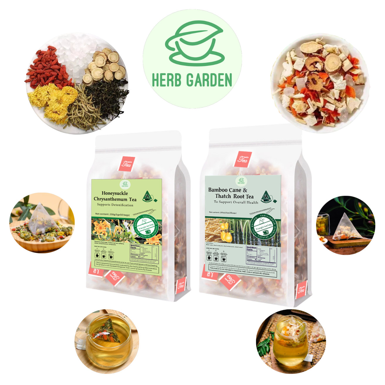 Loose Leaf Herbal Fruit Flower Tea - Honeysuckle Chrysanthemum Tea & Bamboo Cane & Thatch Root Tea - 75 teabags (17.6oz) -  Detox, Great Taste, 100% Natural Whole Material, No Gluten, Positive Energy, Stress Relief