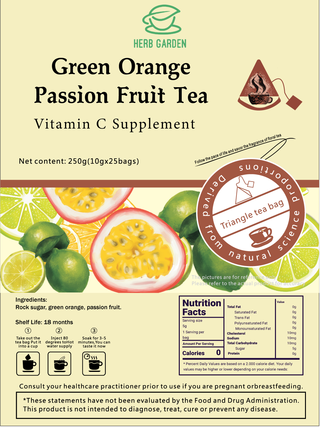 Green Orange Passion Fruit Tea 250g (10g x 25 bags) x 2 packages