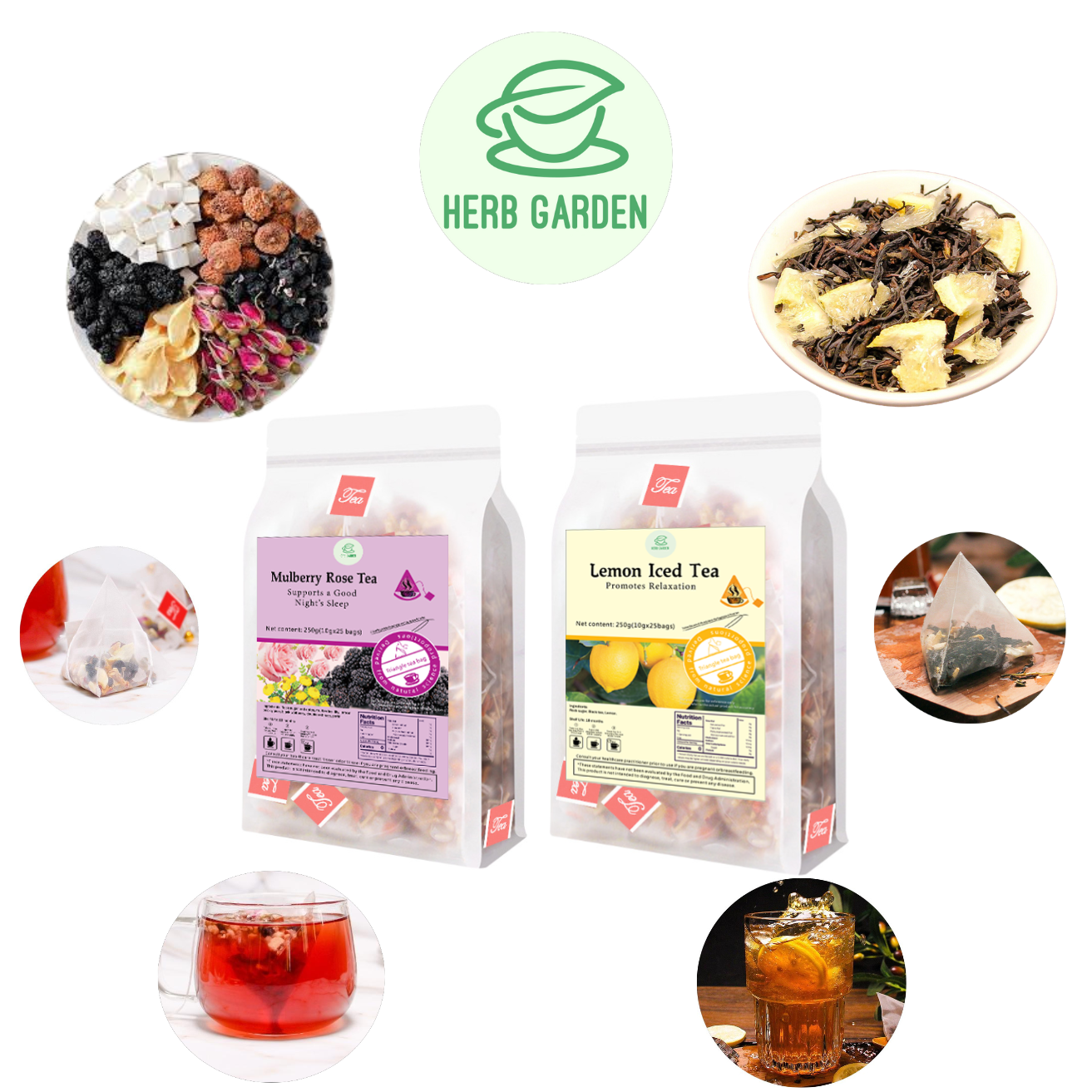 Loose Leaf Herbal Fruit Flower Tea - Mulberry Rose Tea & Lemon Iced Tea - 50 teabags (17.6oz) - Vitamin C, Good Night’s Sleep, Black Tea, Caffeinated, Great Taste, 100% Natural Whole Material, No Gluten, Positive Energy, Stress Relief