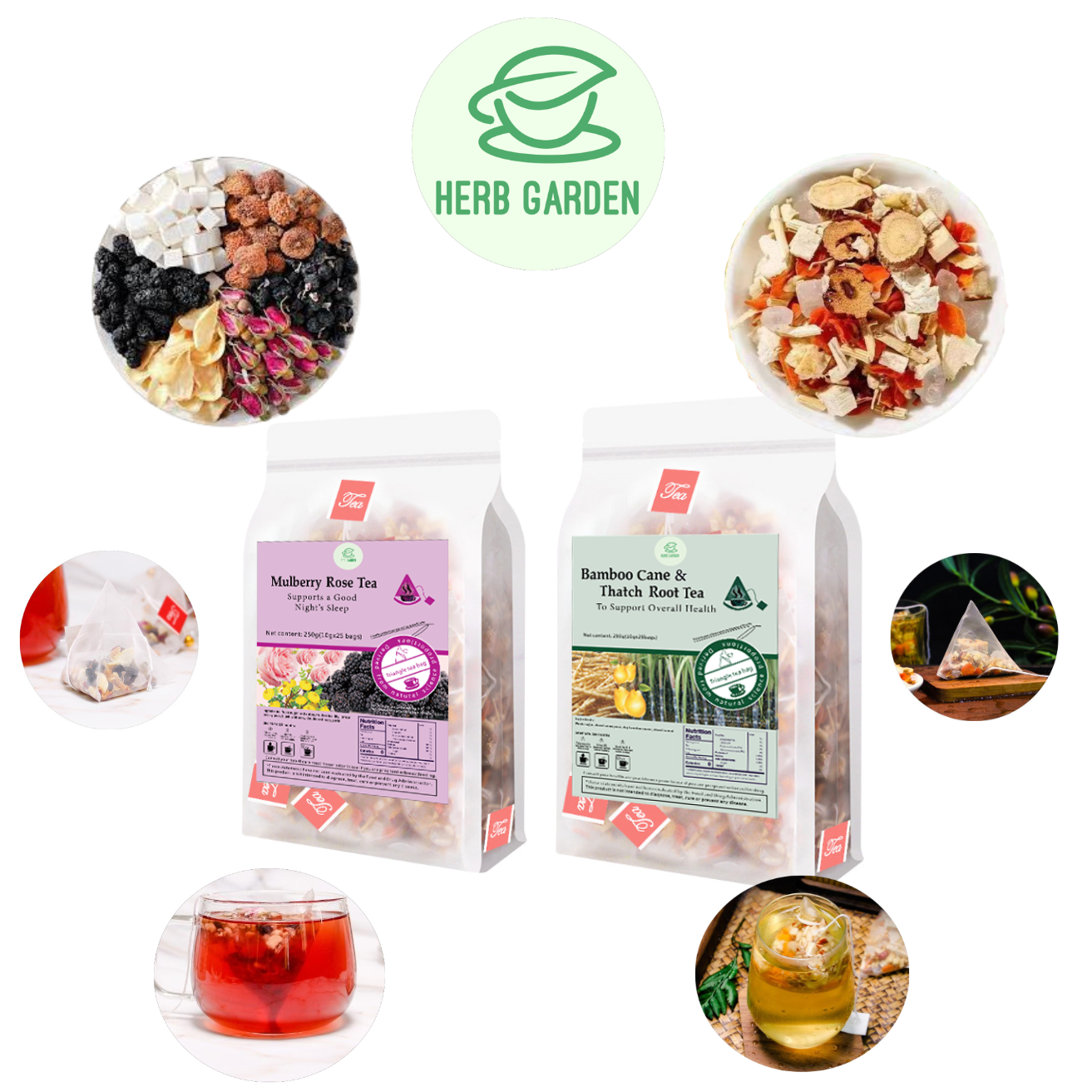 Loose Leaf Herbal Fruit Flower Tea - Mulberry Rose Tea & Bamboo Cane & Thatch Root Tea - 50 teabags (17.6oz) - Vitamin C, Good Night’s Sleep, Great Taste, 100% Natural Whole Material, No Gluten, Positive Energy, Stress Relief