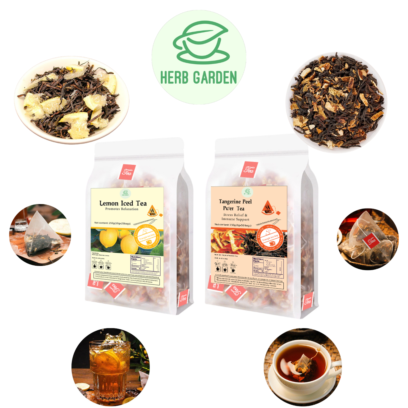Loose Leaf Herbal Fruit Flower Tea - Lemon Iced Tea & Tangerine Peel Pu’er Tea - 75 teabags (14.1oz) - Black Tea, Caffeinated, Vitamin C, Immune, Great Taste, 100% Natural Whole Material, No Gluten, Positive Energy, Stress Relief