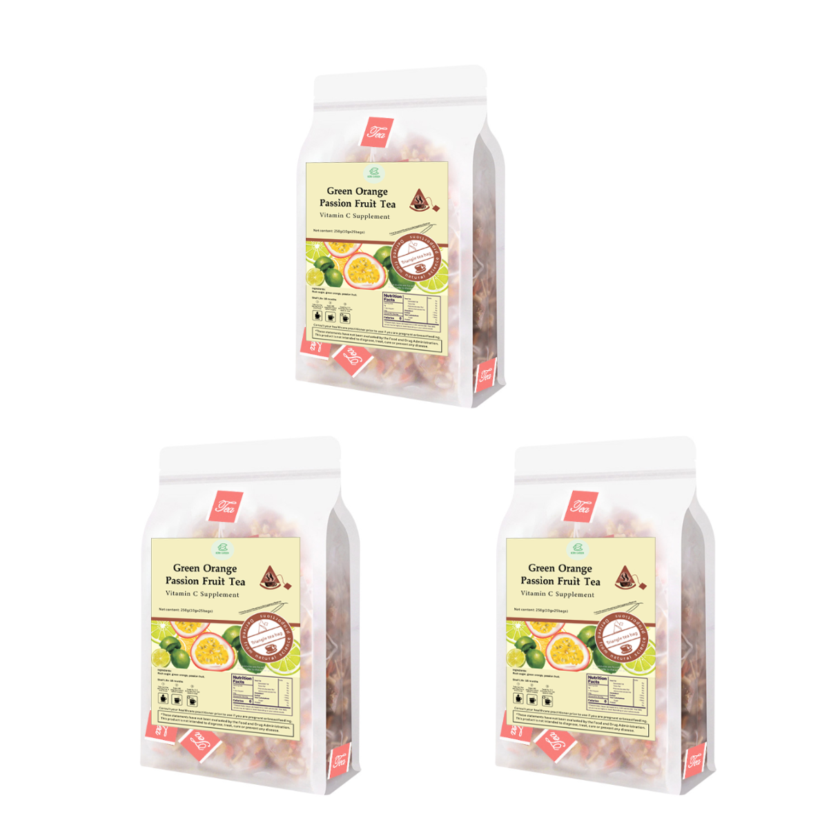 Goddess Herbal Tea Beverage - Natural Material Green Orange Passion Fruit Tea 250g (10g x 25 bags)