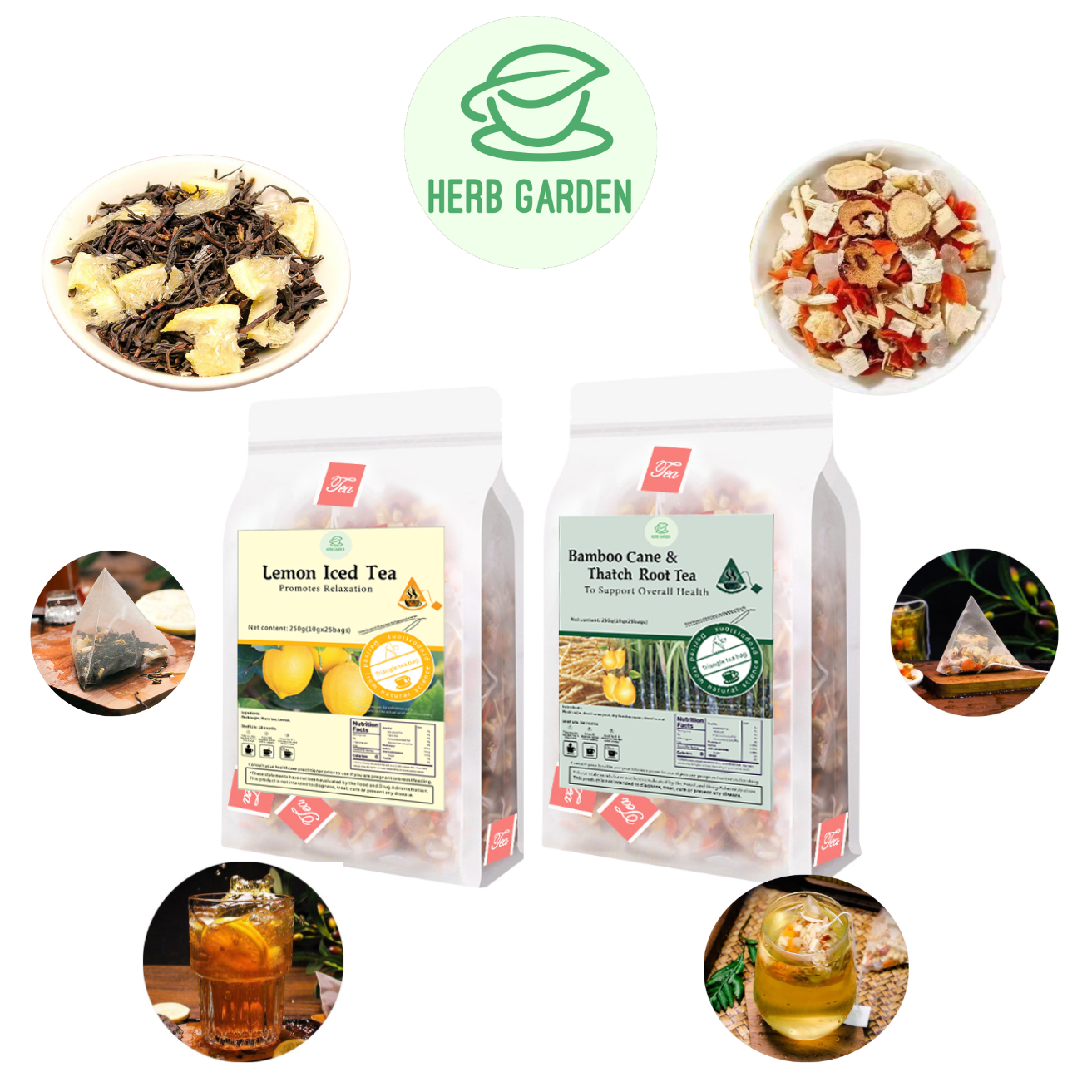 Loose Leaf Herbal Fruit Flower Tea - Lemon Iced Tea & Bamboo Cane & Thatch Root Tea - 50 teabags (17.6oz) - Black Tea, Caffeinated, Vitamin C, Great Taste, 100% Natural Whole Material, No Gluten, Positive Energy, Stress Relief