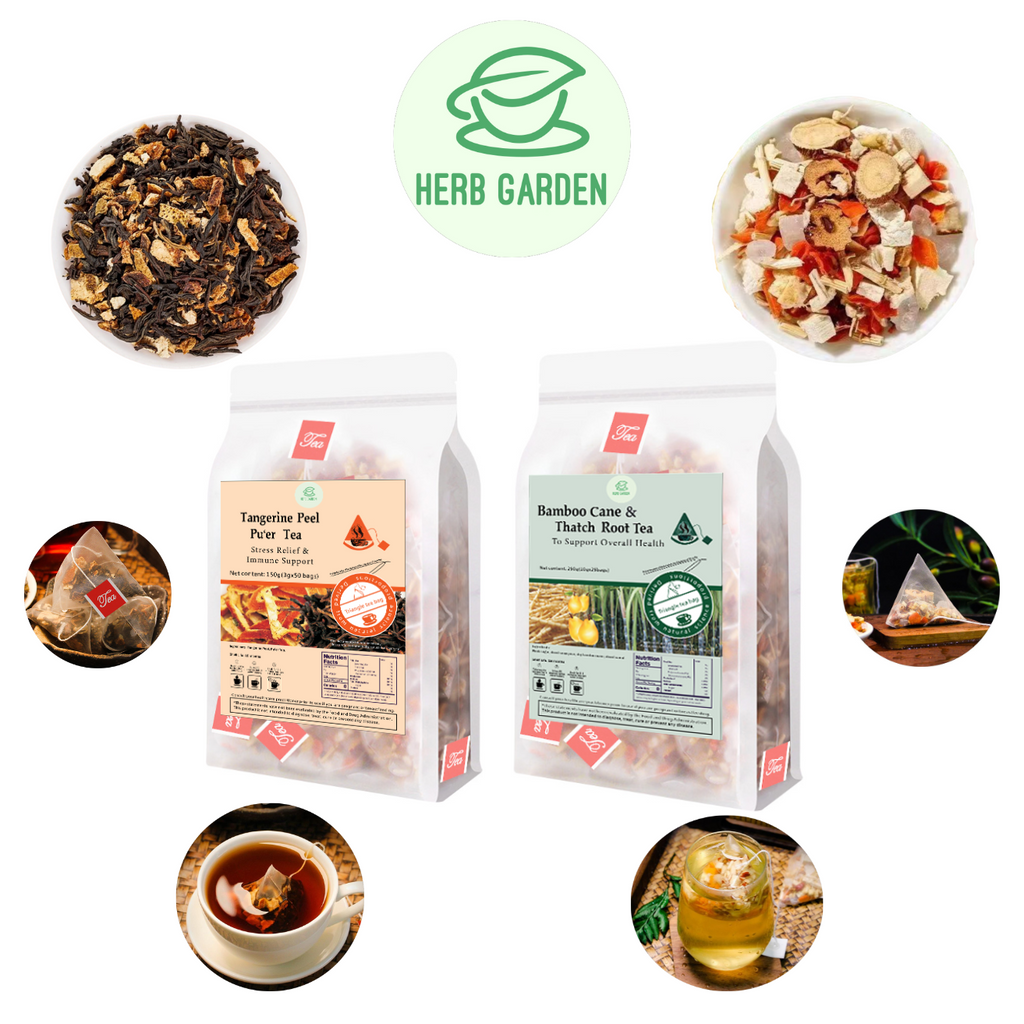 Loose Leaf Fruit Tea - Tangerine Peel Pu’er Tea & Bamboo Cane & Thatch Root Tea - 50 teabags (17.6oz) - Immune, Caffeinated, Great Taste, 100% Natural Whole Material, No Gluten, Positive Energy, Stress Relief