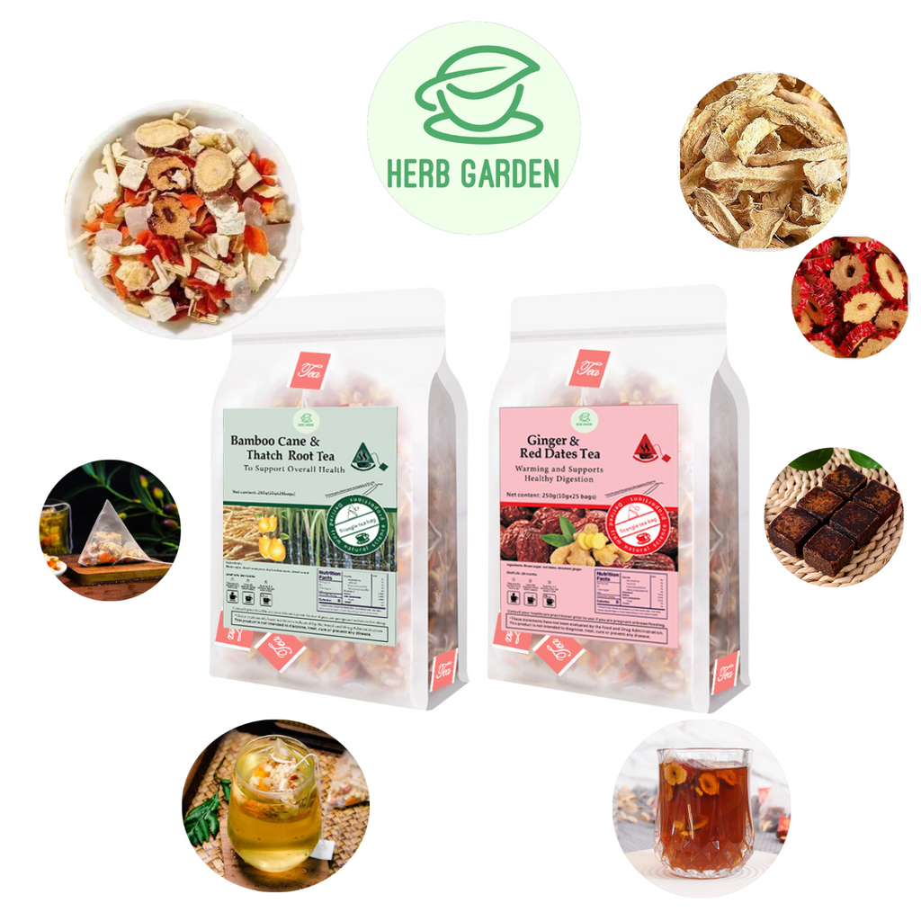 Loose Leaf Fruit Tea - Bamboo Cane & Thatch Root Tea & Ginger & Red Dates Tea - 50 teabags (17.6oz) - Skin Detox, Menstrual, Great Taste, 100% Natural Whole Material, No Gluten, Positive Energy, Stress Relief
