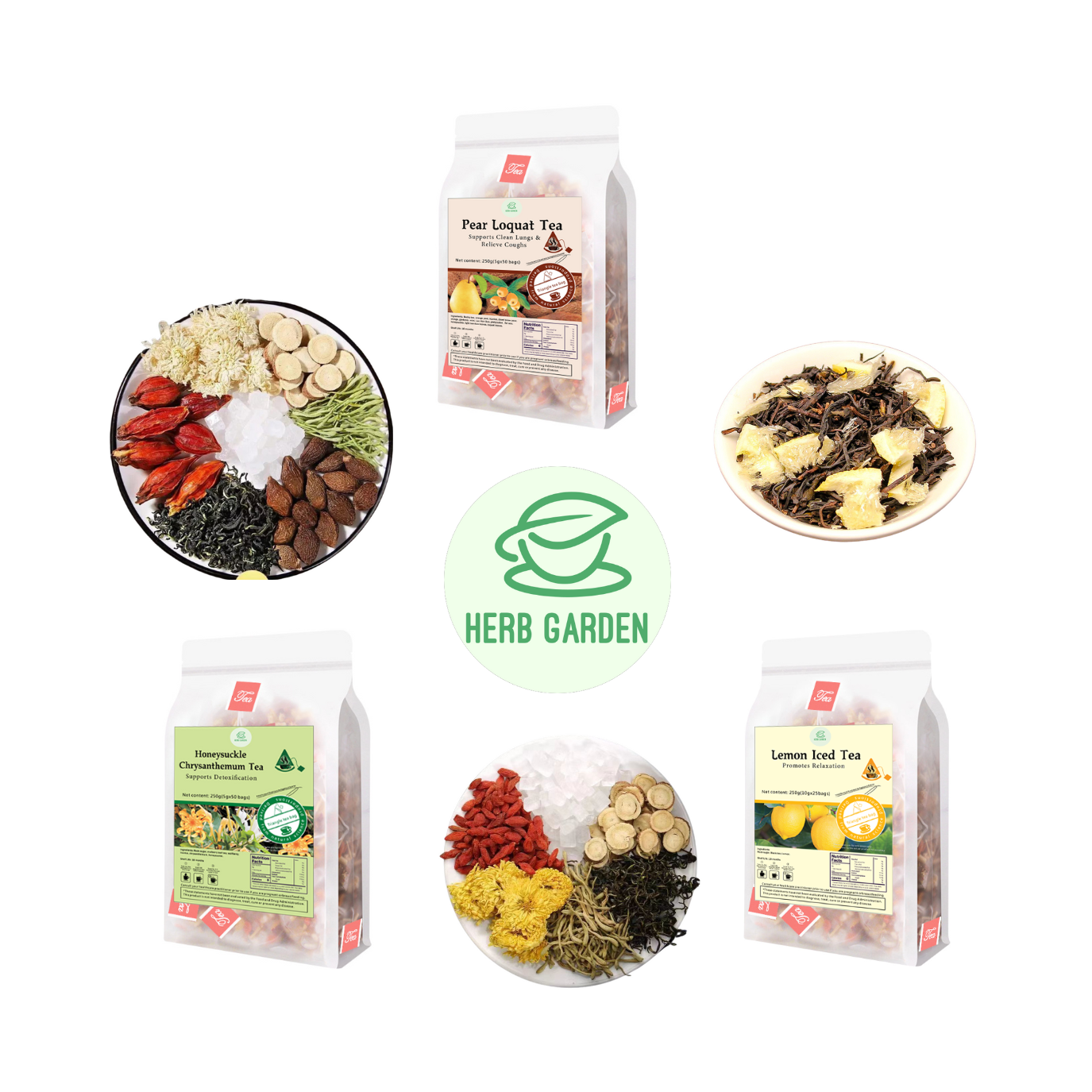 Loose Leaf Herbal Fruit Flower Tea Beverage - Pear Loquat Tea & Honeysuckle Chrysanthemum Tea & Lemon Iced Tea - 125 teabags (26.4oz) -  Black Tea, Detox, Soothes Throat, Clean Lungs, Coughs, Vitamin C, 100% Natural Material