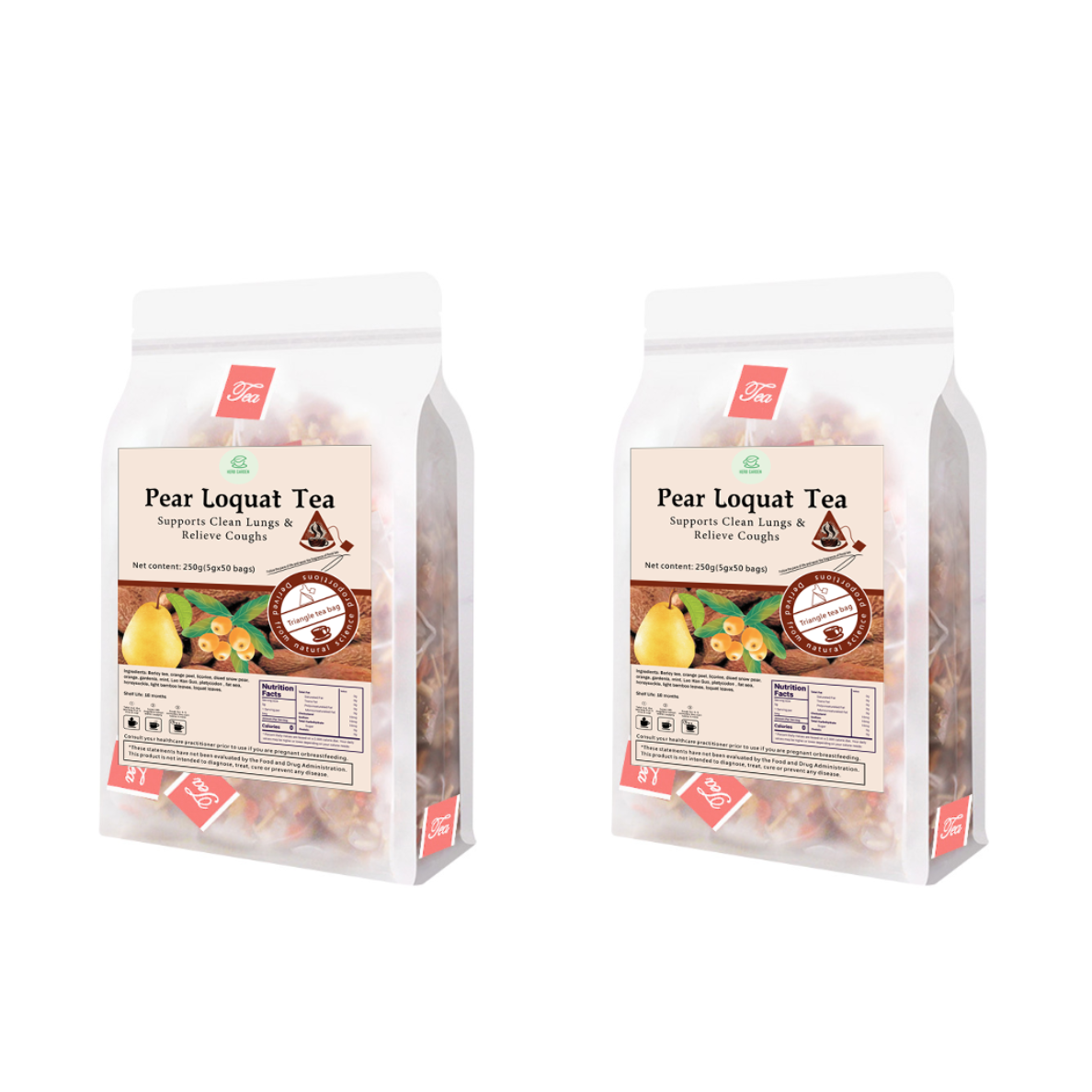 Benefits Wellness Herbal Fruit Loose Left Tea Beverage - Pear Loquat Tea 8.8oz (50 teabags) - Caffeine Free - Clear smokers Lungs, detox, Throat Comfort, Great Taste, Stress Relief, 100% Natural Whole Material No Gluten