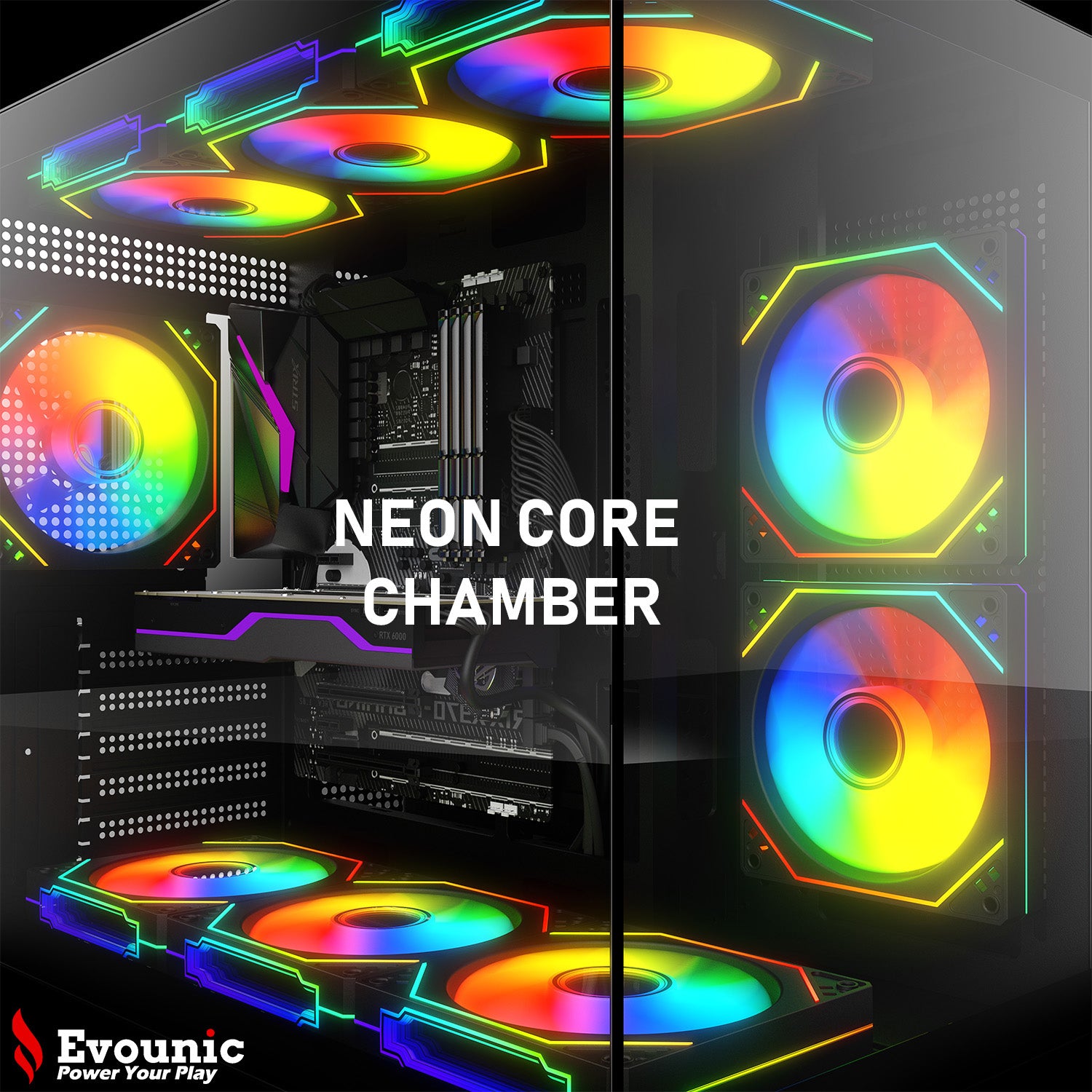 Evounic 120mm RGB/ARGB Case Fan Kit with Remote Control and 6-Port Controller Hub, Quiet Cooling 6-Pack PC Fans for Gaming Desktop Computers