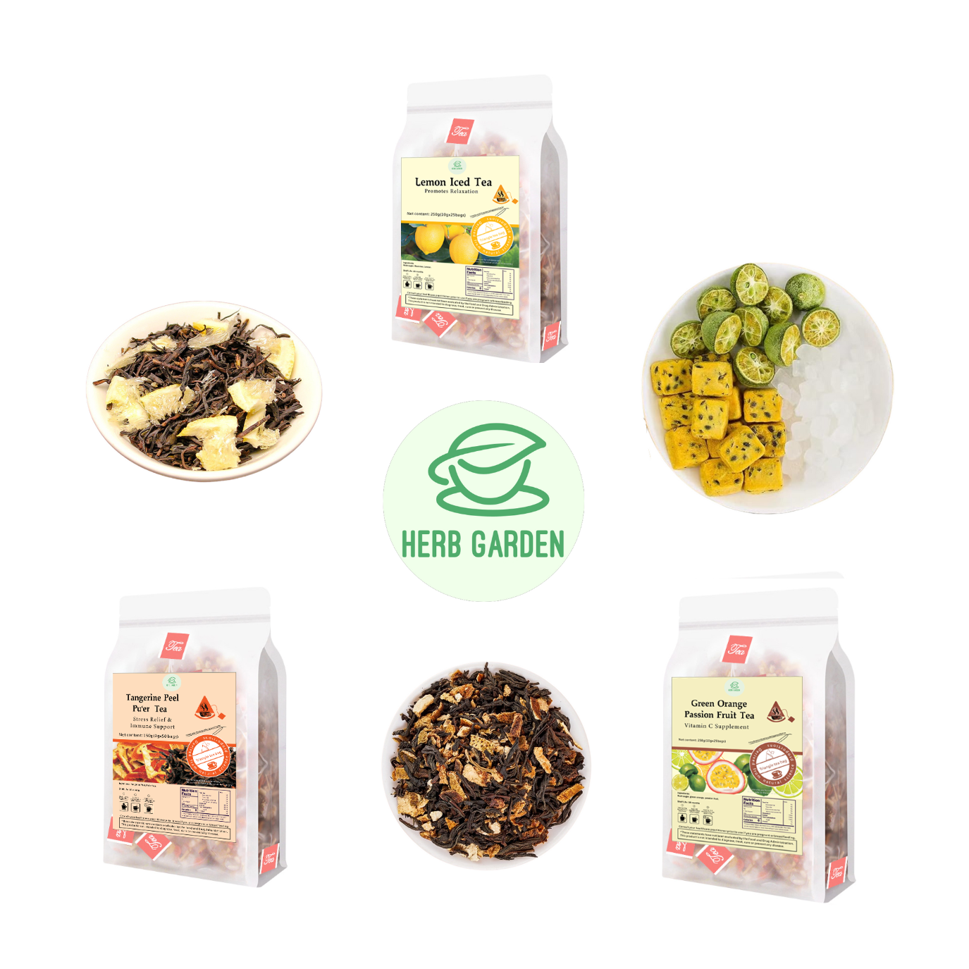Loose Leaf Herbal Fruit Flower Tea Beverage - Lemon Iced Tea & Tangerine Peel Pu’er Tea & Green Orange Passion Fruit Tea - 100 teabags (22.9oz) -  Immune, Black Tea, Vitamin C, Good Night’s Sleep, 100% Natural Whole Material, Stress Relief