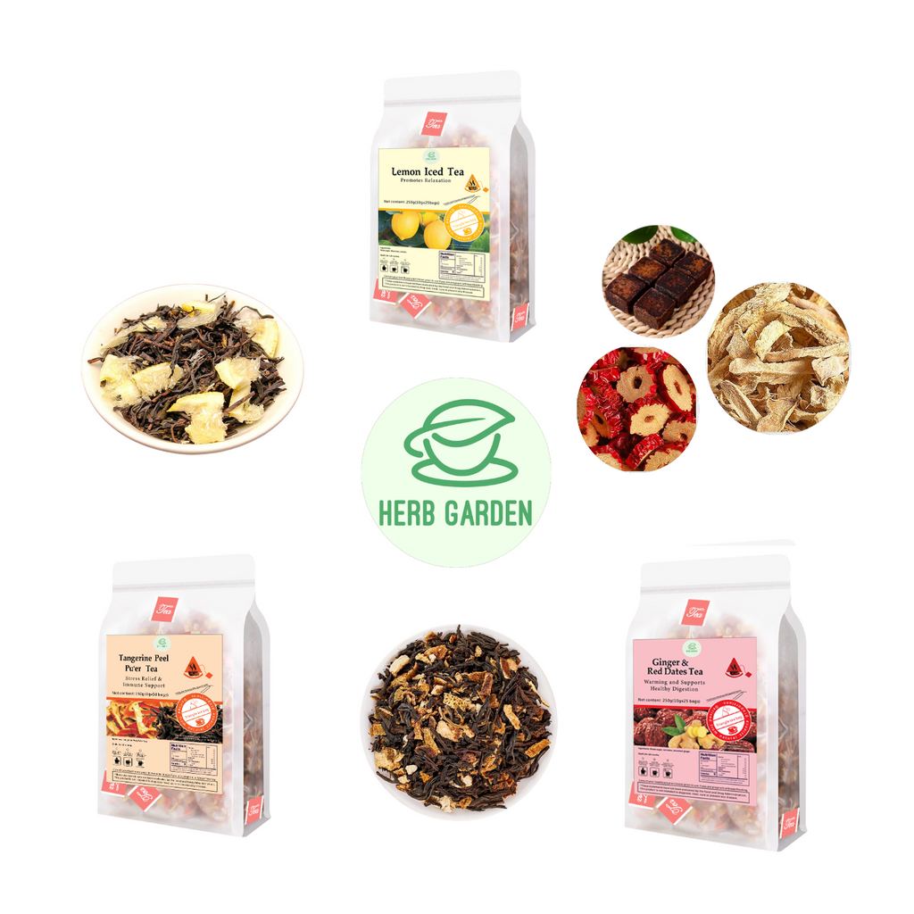 Loose Leaf Herbal Fruit Flower Tea Beverage - Lemon Iced Tea & Tangerine Peel Pu’er Tea & Ginger & Red Dates Tea - 100 teabags (22.9oz) -  Skin Detox, Menstrual, Black Tea, Vitamin C, Good Night’s Sleep, 100% Natural Whole Material, Stress Relief