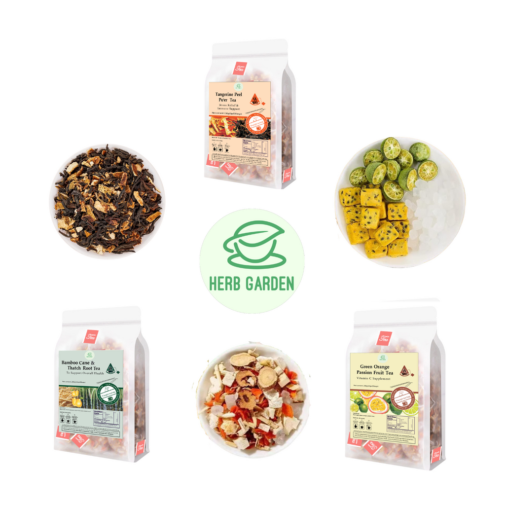 Loose Leaf Herbal Fruit Flower Tea Beverage - Tangerine Peel Pu’er Tea & Bamboo Cane & Thatch Root Tea & Green Orange Passion Fruit Tea - 100 teabags (22.9oz) -  Immune, Vitamin C, 100% Natural Whole Material, Stress Relief
