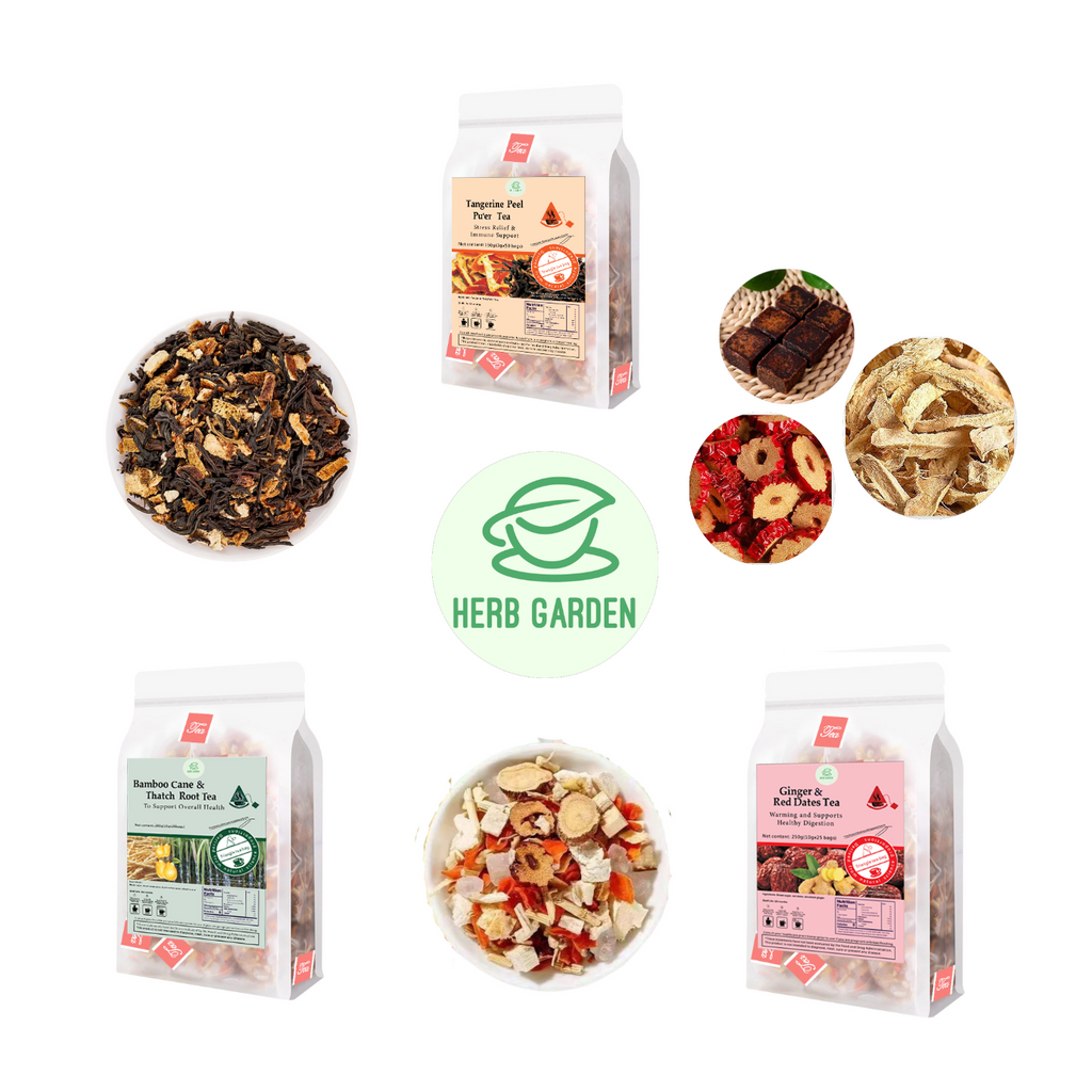 Loose Leaf Herbal Fruit Flower Tea Beverage - Tangerine Peel Pu’er Tea & Bamboo Cane & Thatch Root Tea & Ginger & Red Dates Tea - 100 teabags (22.9oz) -  Immune, Vitamin C, 100% Natural Whole Material, Stress Relief
