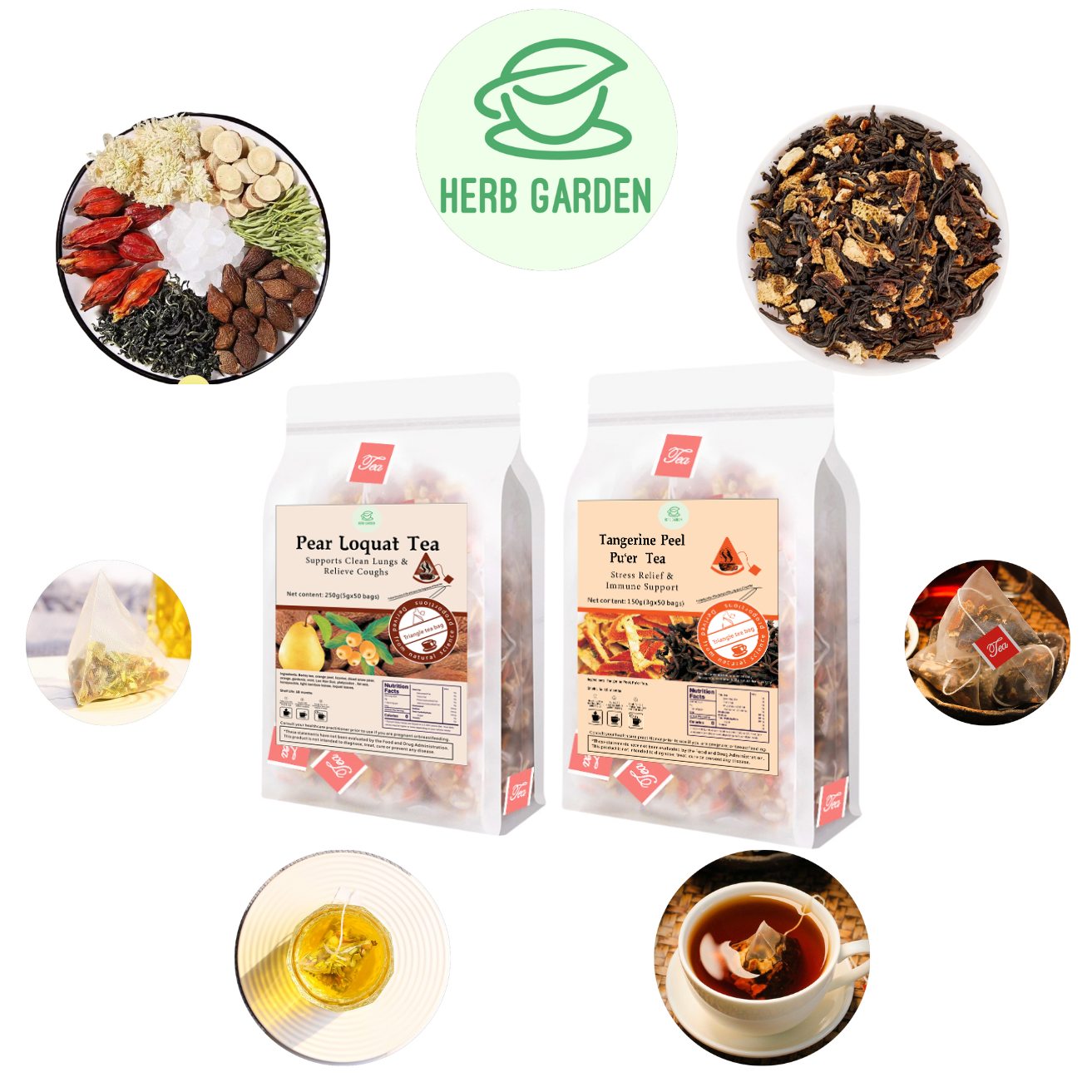 Loose Leaf Herbal Fruit Flower Tea - Pear Loquat Tea & Tangerine Peel Pu'er Tea - 100 teabags (14.1oz) -  Throat Comfort, Soothes the Throat, Clean Lungs, Coughs, Vitamin C, Immune, Great Taste, 100% Natural Whole Material, Stress Relief, Morning Vitality