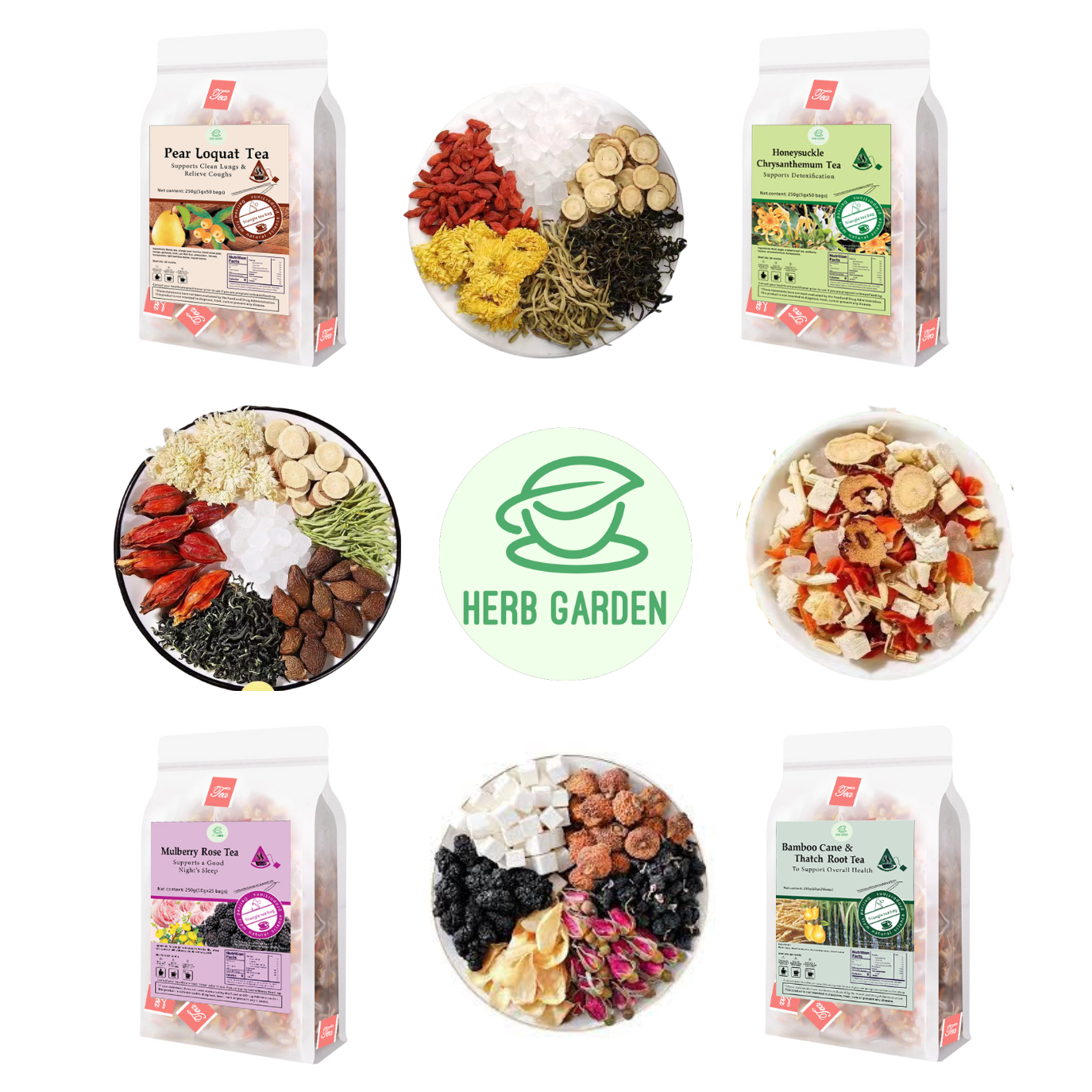 Loose Leaf Herbal Fruit Flower Tea Beverage - Pear Loquat Tea & Honeysuckle Chrysanthemum Tea & Mulberry Rose Tea & Bamboo Cane & Thatch Root Tea - 125 teabags (35.2oz) -  Immune, Detox, Throat Comfort, Vitamin C, Good Sleep, 100% Natural Whole Material