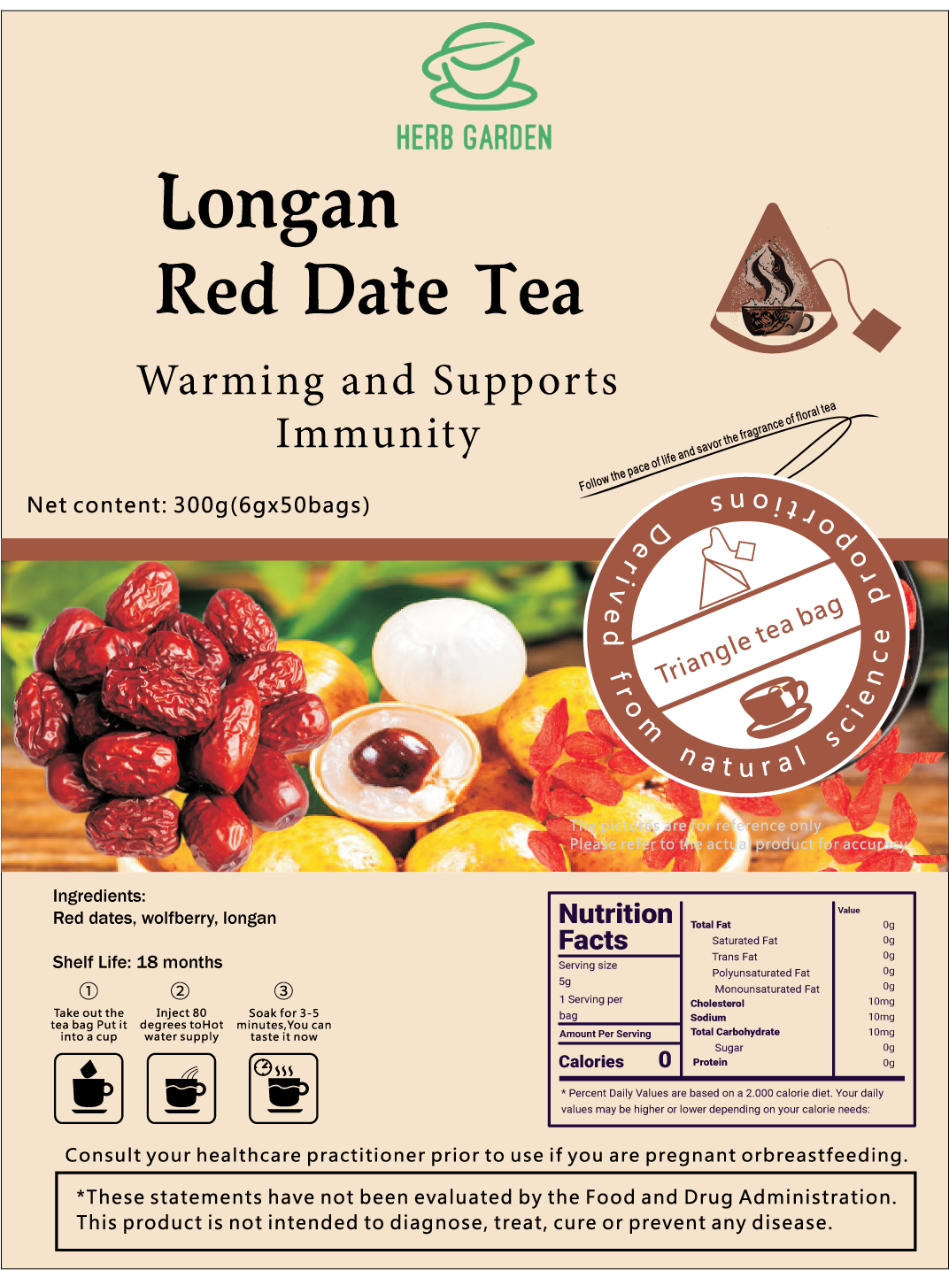 Longan Red Date Tea 300g (6gx50bags) x 2 packages