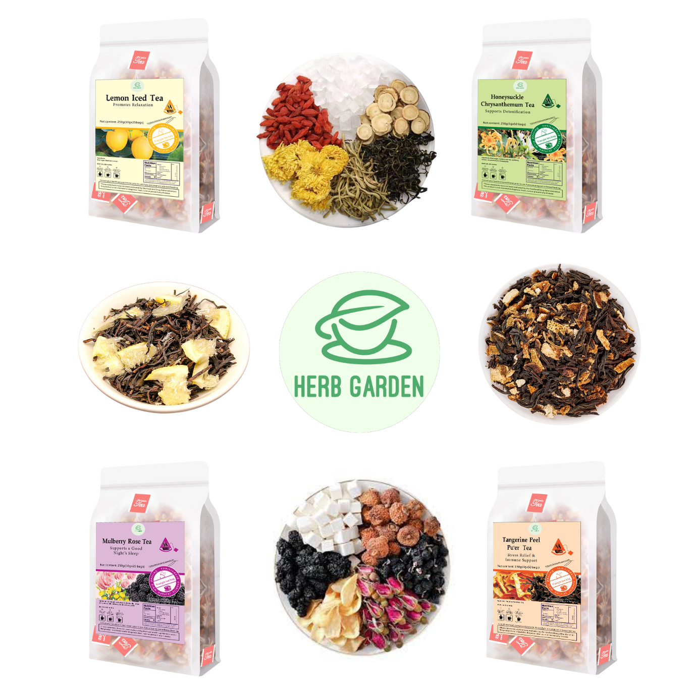 Loose Leaf Herbal Fruit Flower Tea Beverage - Honeysuckle Chrysanthemum Tea & Mulberry Rose Tea & Lemon Iced Tea & Tangerine Peel Pu’er Tea - 150 teabags (31.7oz) -  Immune, Detox, Vitamin C, Good Sleep, 100% Natural Whole Material