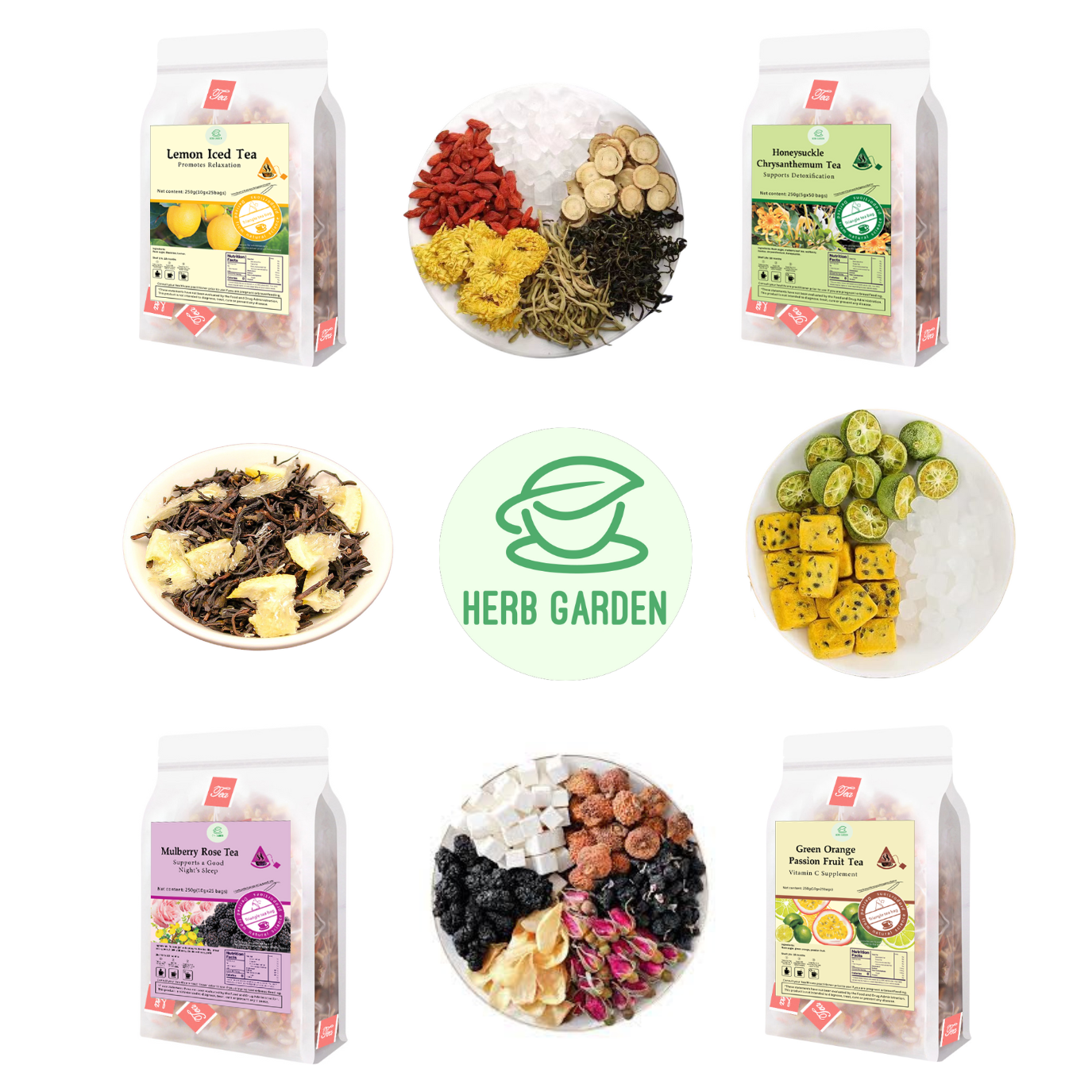 Loose Leaf Herbal Fruit Flower Tea Beverage - Honeysuckle Chrysanthemum Tea & Mulberry Rose Tea & Lemon Iced Tea & Green Orange Passion Fruit Tea - 125 teabags (35.2oz) - Detox, Vitamin C, Good Sleep, 100% Natural Whole Material