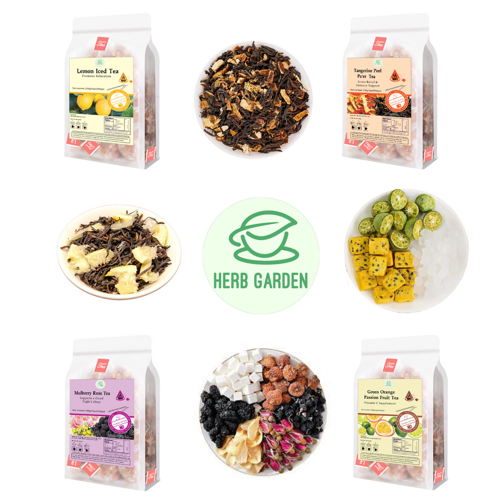 Loose Leaf Herbal Fruit Flower Tea Beverage - Mulberry Rose Tea & Lemon Iced Tea & Tangerine Peel Pu’er Tea & Green Orange Passion Fruit Tea - 150 teabags (31.7oz) - Immune, Vitamin C, Good Sleep, 100% Natural Whole Material