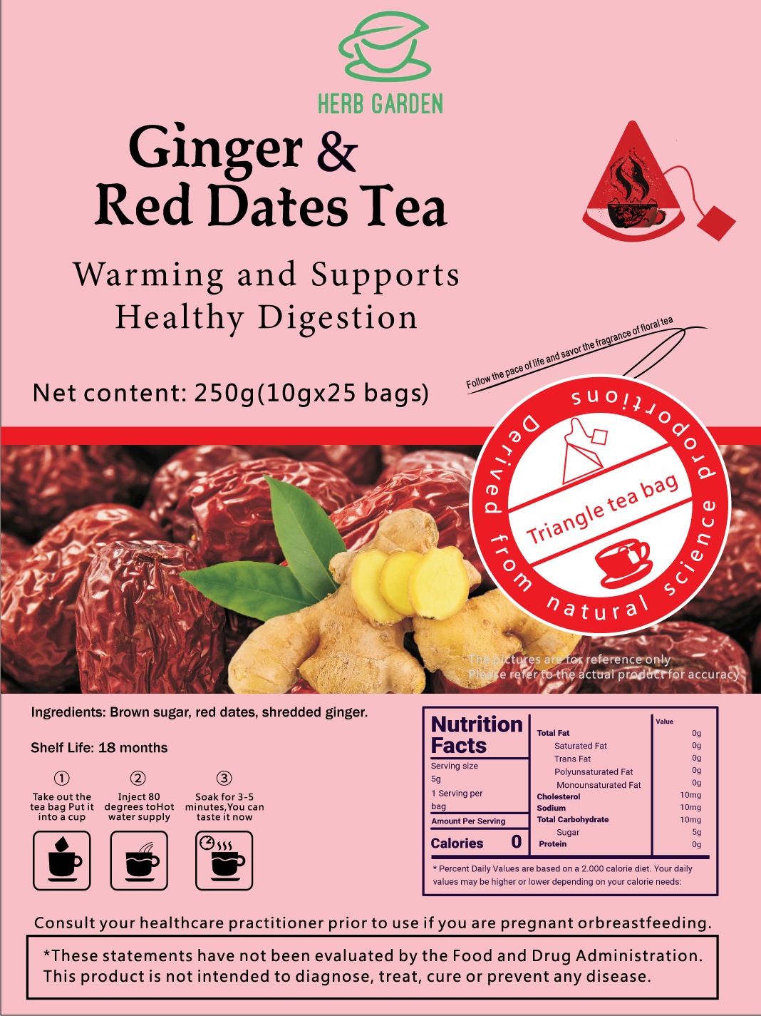 Ginger & Red Dates Tea (10g x 25 bags) x 2 packages