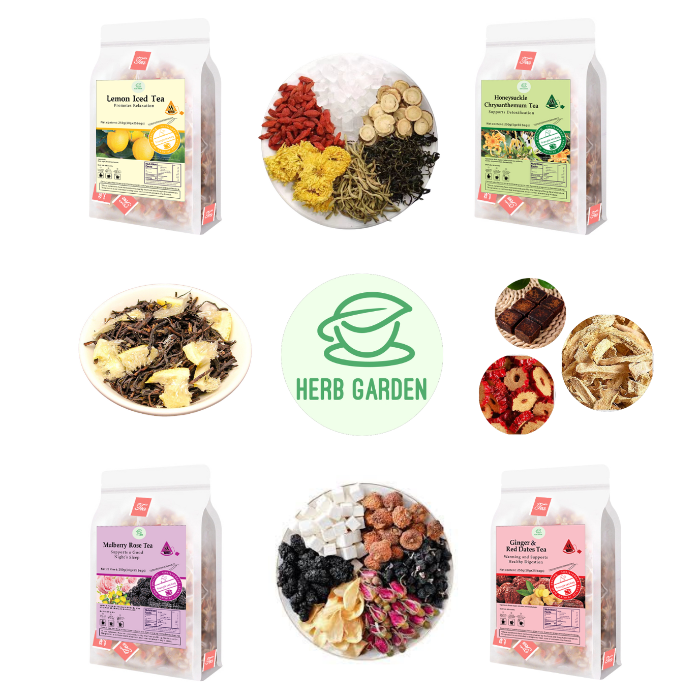 Loose Leaf Herbal Fruit Flower Tea Beverage - Honeysuckle Chrysanthemum Tea & Mulberry Rose Tea & Lemon Iced Tea & Ginger & Red Dates Tea - 125 teabags (35.2oz) - Detox, Vitamin C, Good Sleep, 100% Natural Whole Material