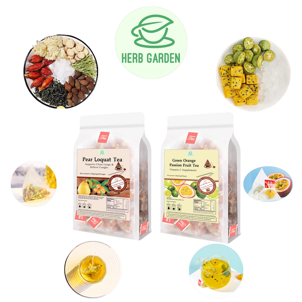 Loose Leaf Herbal Fruit Flower Tea - Pear Loquat Tea & Green Orange Passion Fruit Tea - 75 teabags (17.6oz) -  Throat Comfort, Soothes the Throat, Clean Lungs, Coughs, Vitamin C, Great Taste, 100% Natural Whole Material, Stress Relief, Morning Vitality