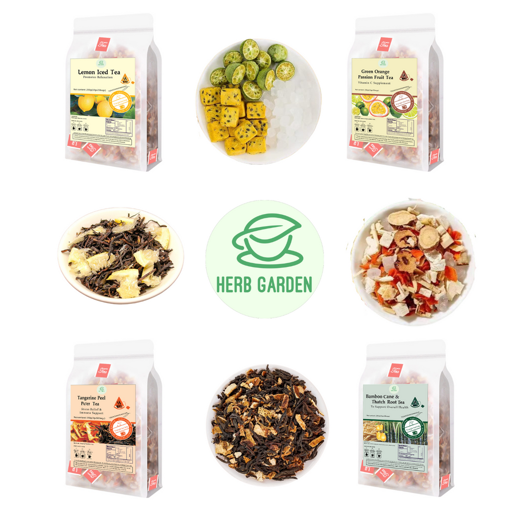 Loose Leaf Herbal Fruit Flower Tea Beverage - Lemon Iced Tea & Tangerine Peel Pu’er Tea & Bamboo Cane & Thatch Root Tea & Green Orange Passion Fruit Tea - 150 teabags (31.7oz) -  Immune, Vitamin C, Good Sleep, 100% Natural Whole Material