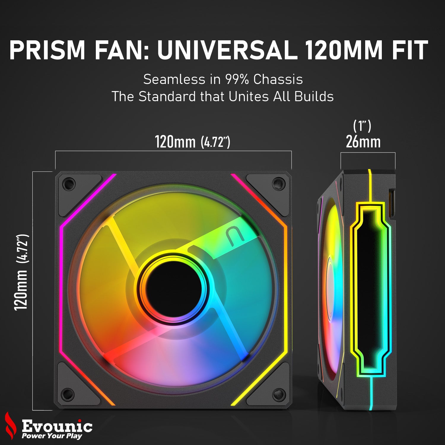 Evounic 120mm RGB/ARGB Case Fan Kit with Remote Control and 6-Port Controller Hub, Quiet Cooling 6-Pack PC Fans for Gaming Desktop Computers
