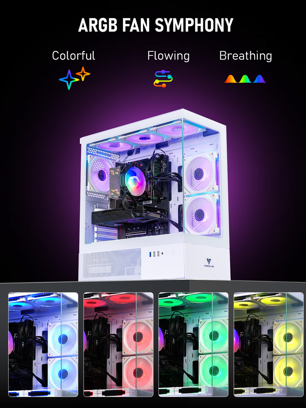 EVOUNIC Gaming PC Desktop Computer – Ryzen 7 5700X up to 4.6GHz (8 Cores / 16 Threads), RTX 3060 Ti, 32GB DDR4 RAM, 1TB SSD, Wi-Fi 6 & Bluetooth 5.4, 9× ARGB Fans, Air Cooler, 650W PSU, Win11 Pro