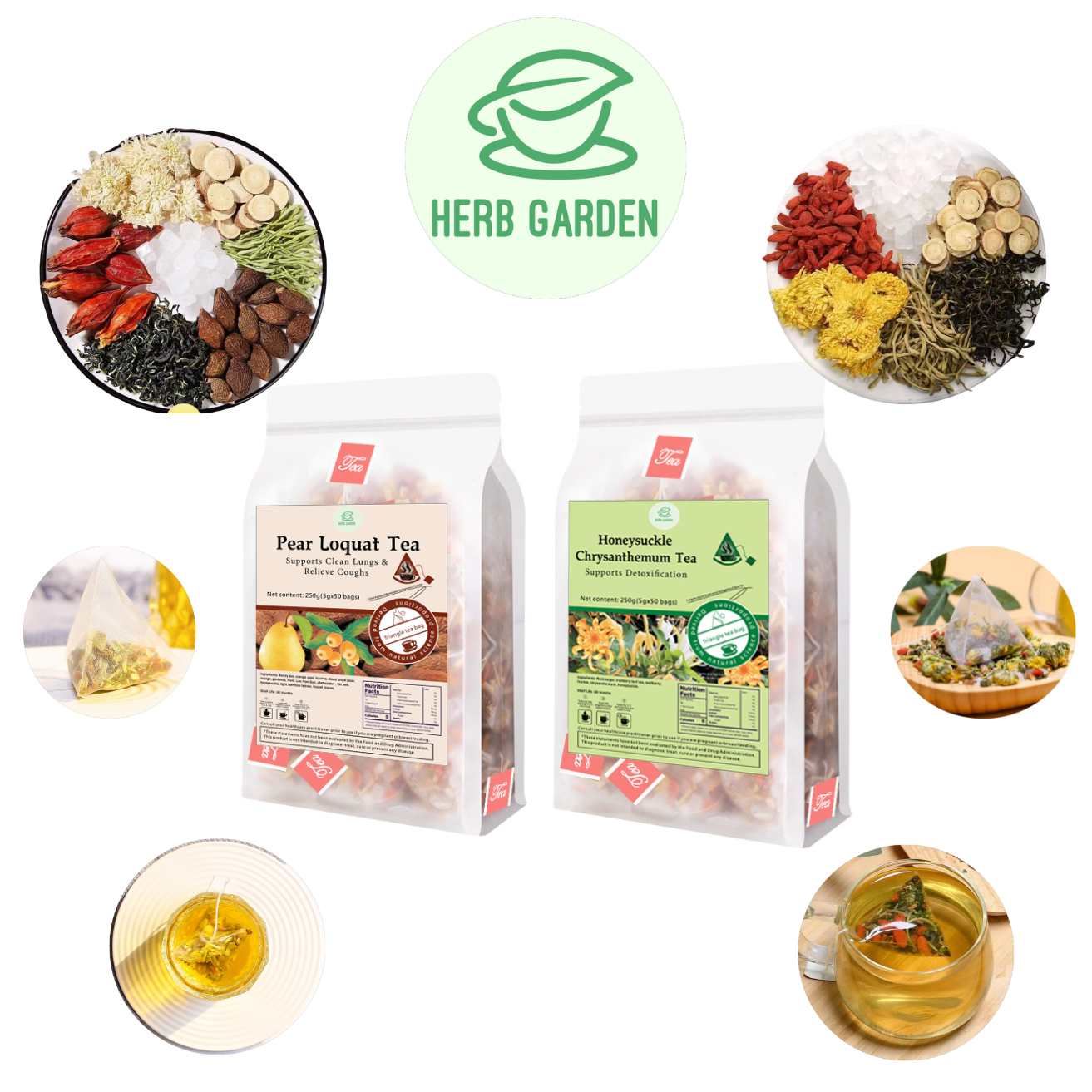 Goddess Loose Leaf Herbal Fruit Flower Tea - Pear Loquat Tea & Honeysuckle Chrysanthemum Tea - 100 teabags (17.6oz) - Lungs, Coughs, Deto