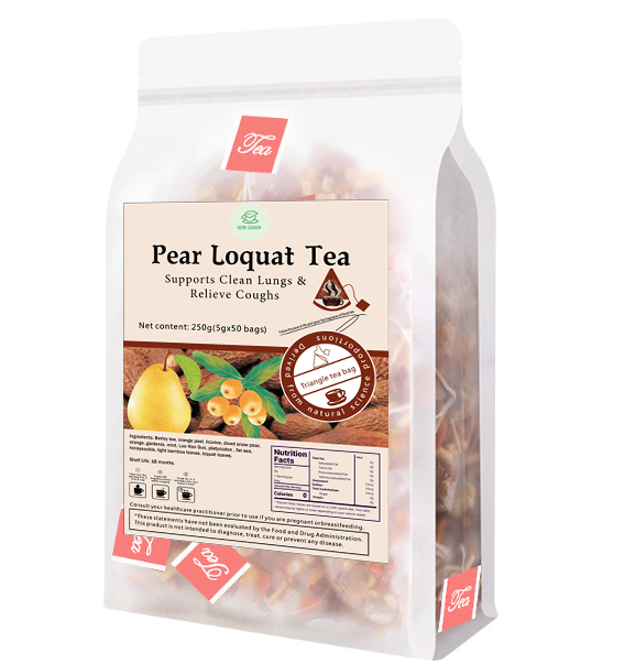 Benefits Wellness Herbal Fruit Loose Left Tea Beverage - Pear Loquat Tea 8.8oz (50 teabags) - Caffeine Free - Clear smokers Lungs, detox, Throat Comfort, Great Taste, Stress Relief, 100% Natural Whole Material No Gluten