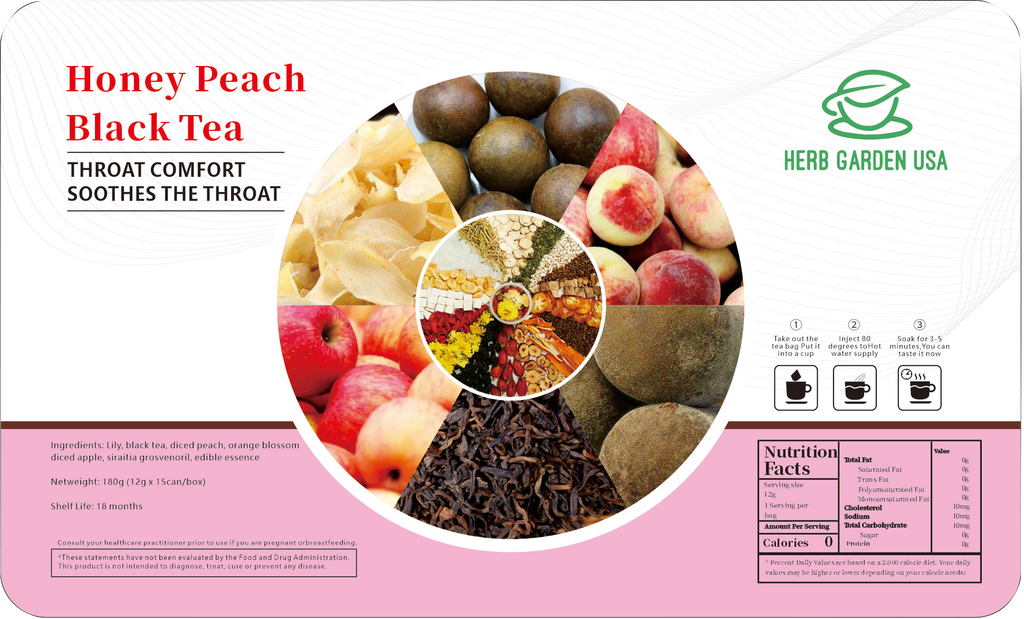 Bebida de material natural de té de hierbas - Té negro de melocotón y miel 180 g (12 g x 15 latas) 