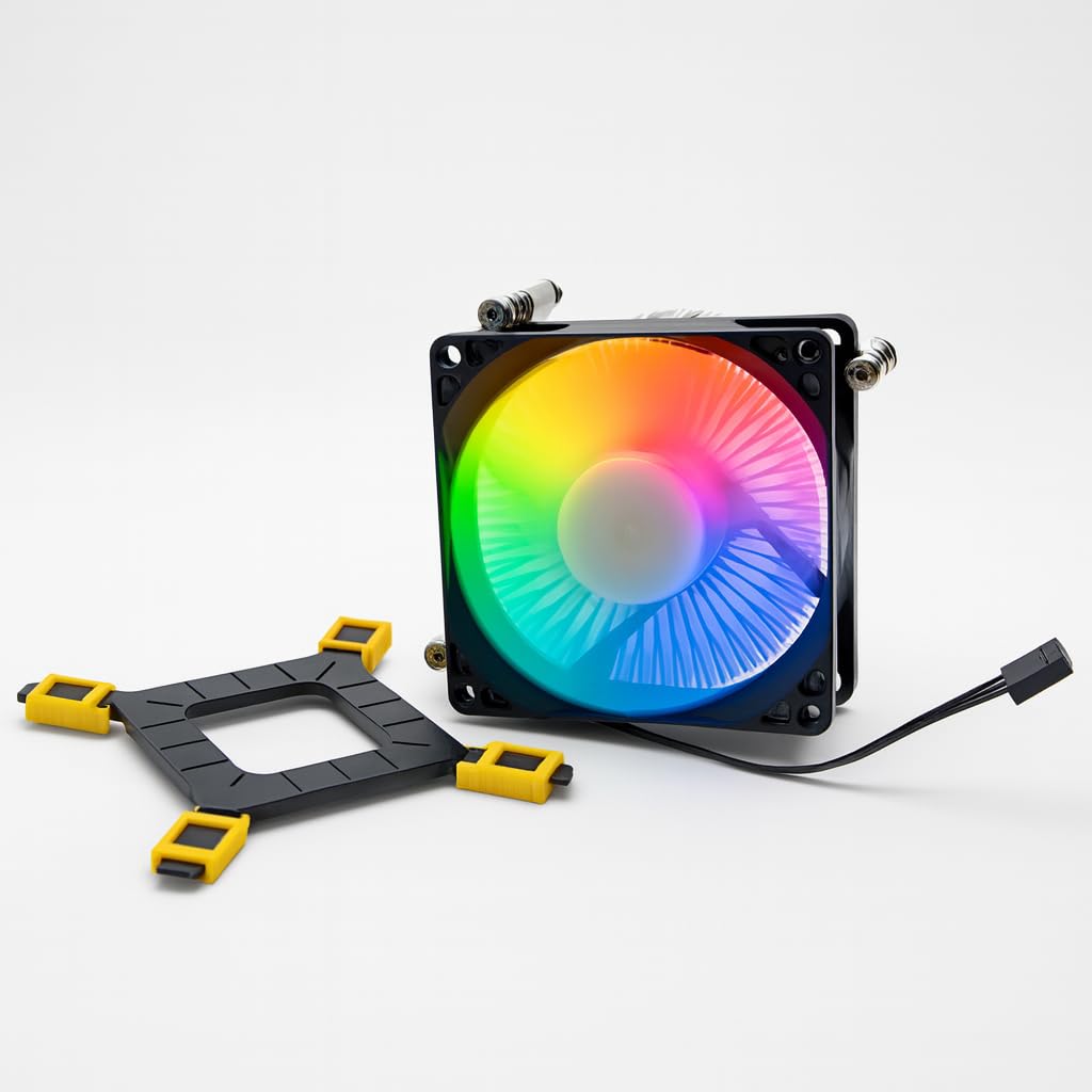 80mm RGB Heatsink CPU Cooler with Universal Bracket - Compatible Intel i3/i5/i7 LGA 115x 1150 1151 1155 1156 1200 Quiet Fan & Aluminum Heatsink 4pin with Temperature Control Easy Install for Desktop