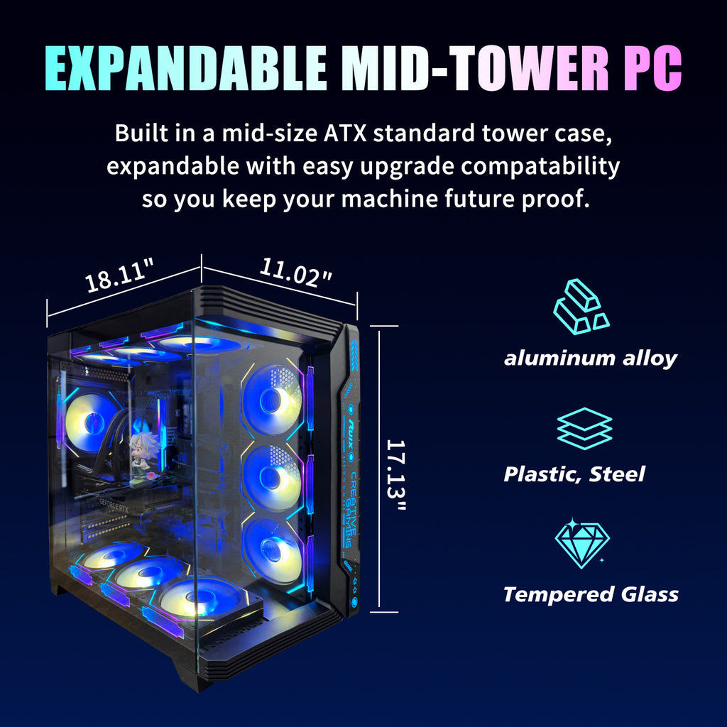 ARGB Gaming PC Desktop, i7-11700F (up to 4.9GHz), RTX 2080 Ti 11GB, 32GB DDR4 RAM, 1TB NVMe SSD, 800W PSU, Wi-Fi 6, Windows 11 – High-Performance Gaming & Streaming