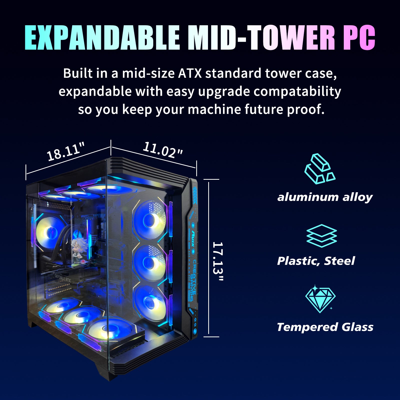 ARGB Gaming PC Desktop, i7-11700F (up to 4.9GHz), RTX 2080 Ti 11GB, 32GB DDR4 RAM, 1TB NVMe SSD, 800W PSU, Wi-Fi 6, Windows 11 – High-Performance Gaming & Streaming