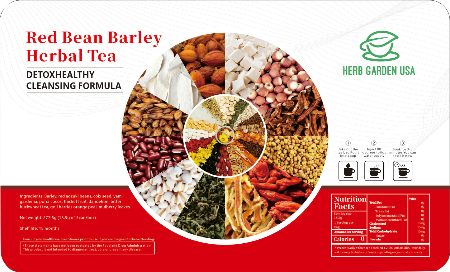 Red Bean Barley Herbal Tea 277g (18.5g x 15 cans)