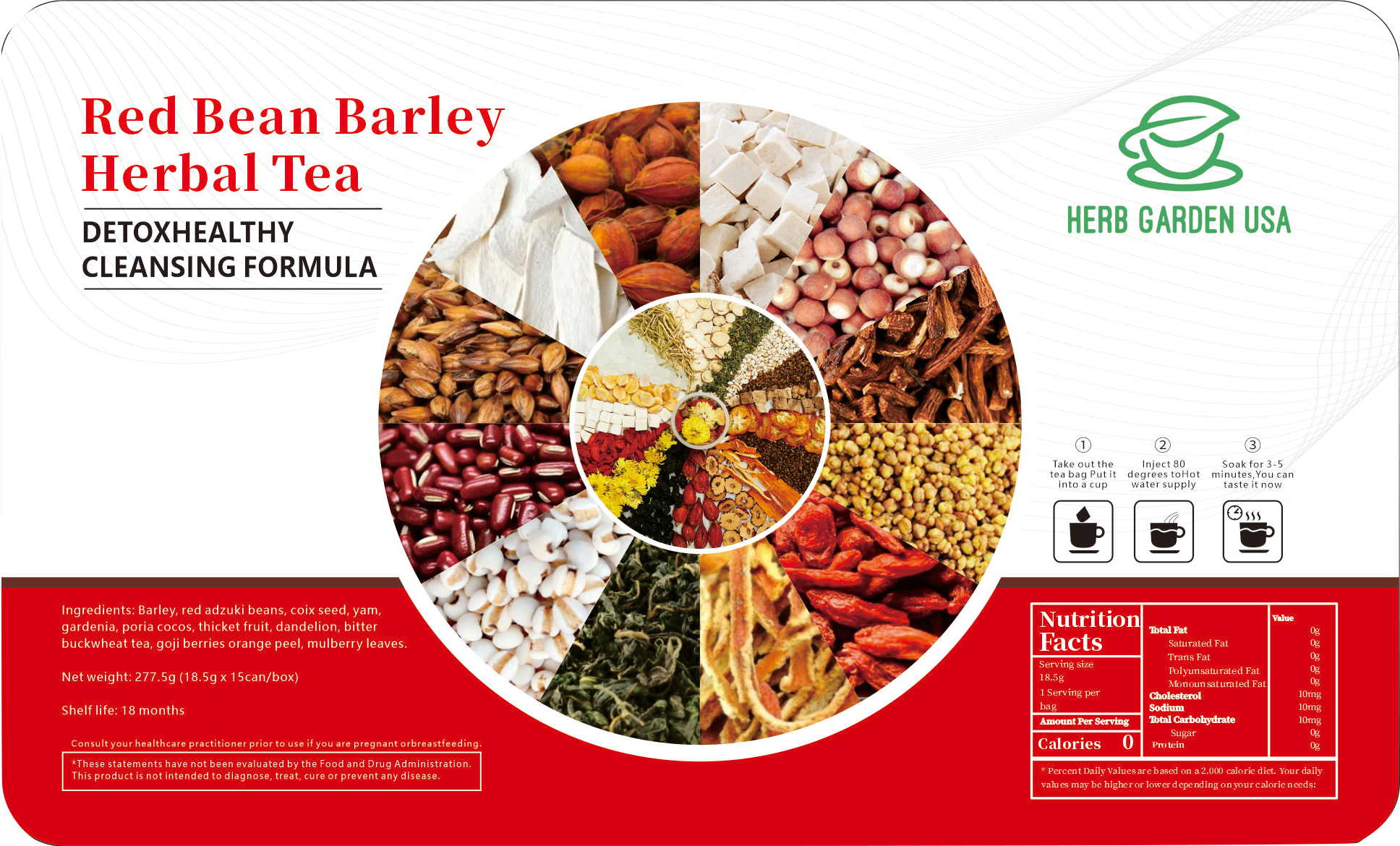 Té de hierbas de cebada y frijol rojo 277 g (18,5 g x 15 latas)