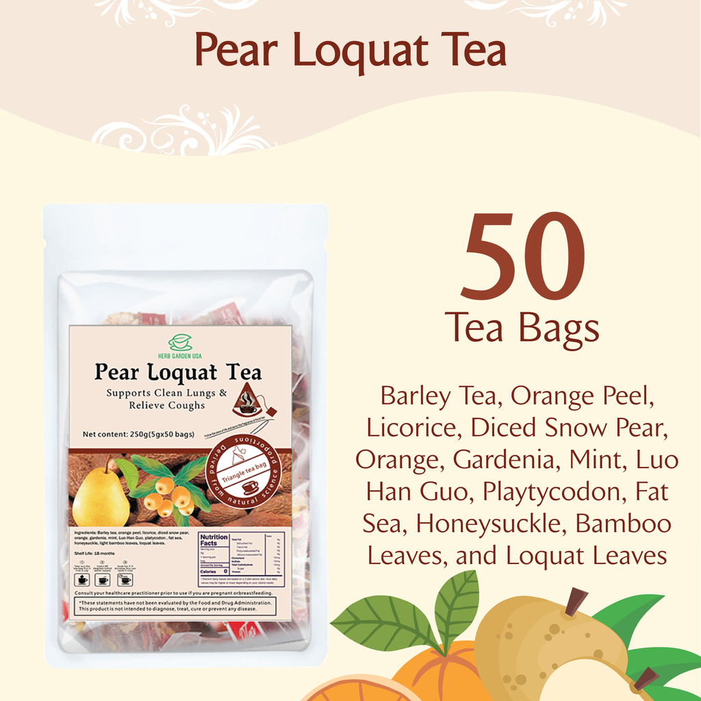 Loose Leaf Herbal Fruit Flower Tea Beverage - Pear Loquat Tea & Honeysuckle Chrysanthemum Tea & Bamboo Cane & Thatch Root Tea & Ginger & Red Dates Tea - 125 teabags (34.2oz) - Skin Detox, Throat Comfort, Good Sleep, 100% Natural Whole Material