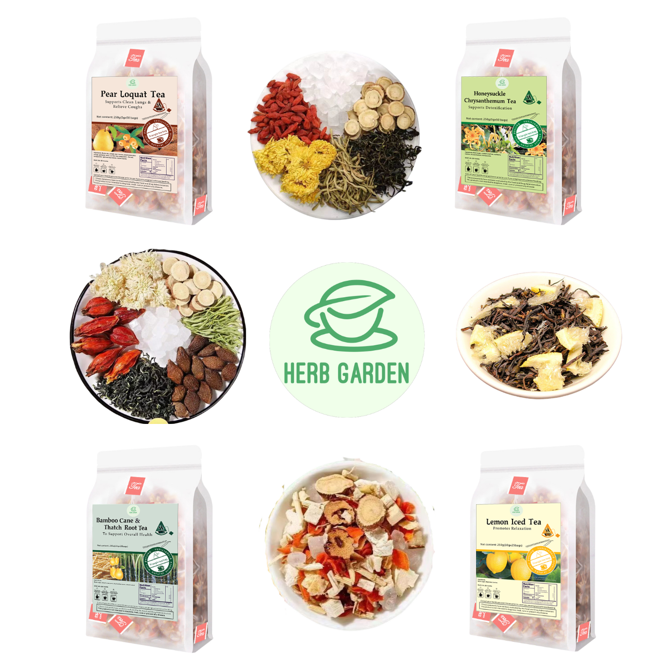 Loose Leaf Herbal Fruit Flower Tea Beverage - Pear Loquat Tea & Honeysuckle Chrysanthemum Tea & Lemon Iced Tea & Bamboo Cane & Thatch Root Tea - 125 teabags (34.2oz) -  Throat Comfort, Detox, Immune, Vitamin C, Good Sleep, 100% Natural Whole Material