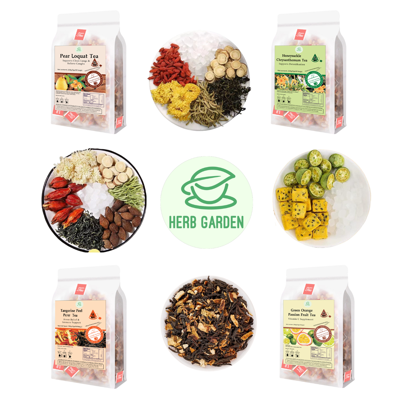 Loose Leaf Herbal Fruit Flower Tea Beverage - Pear Loquat Tea & Honeysuckle Chrysanthemum Tea & Tangerine Peel Pu’er Tea & Green Orange Passion Fruit Tea - 150 teabags (31.7oz) -  Immune, Throat Comfort, Vitamin C, Good Sleep, 100% Natural Whole Material