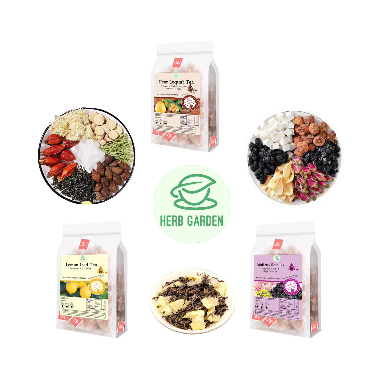Loose Leaf Herbal Fruit Flower Tea Beverage - Pear Loquat Tea & Mulberry Rose Tea & Lemon Iced Tea - 125 teabags (26.4oz) -  Black Tea, Caffeinated, Vitamin C, Good Night’s Sleep, Soothes Throat, Clean Lungs, Coughs, 100% Natural Material