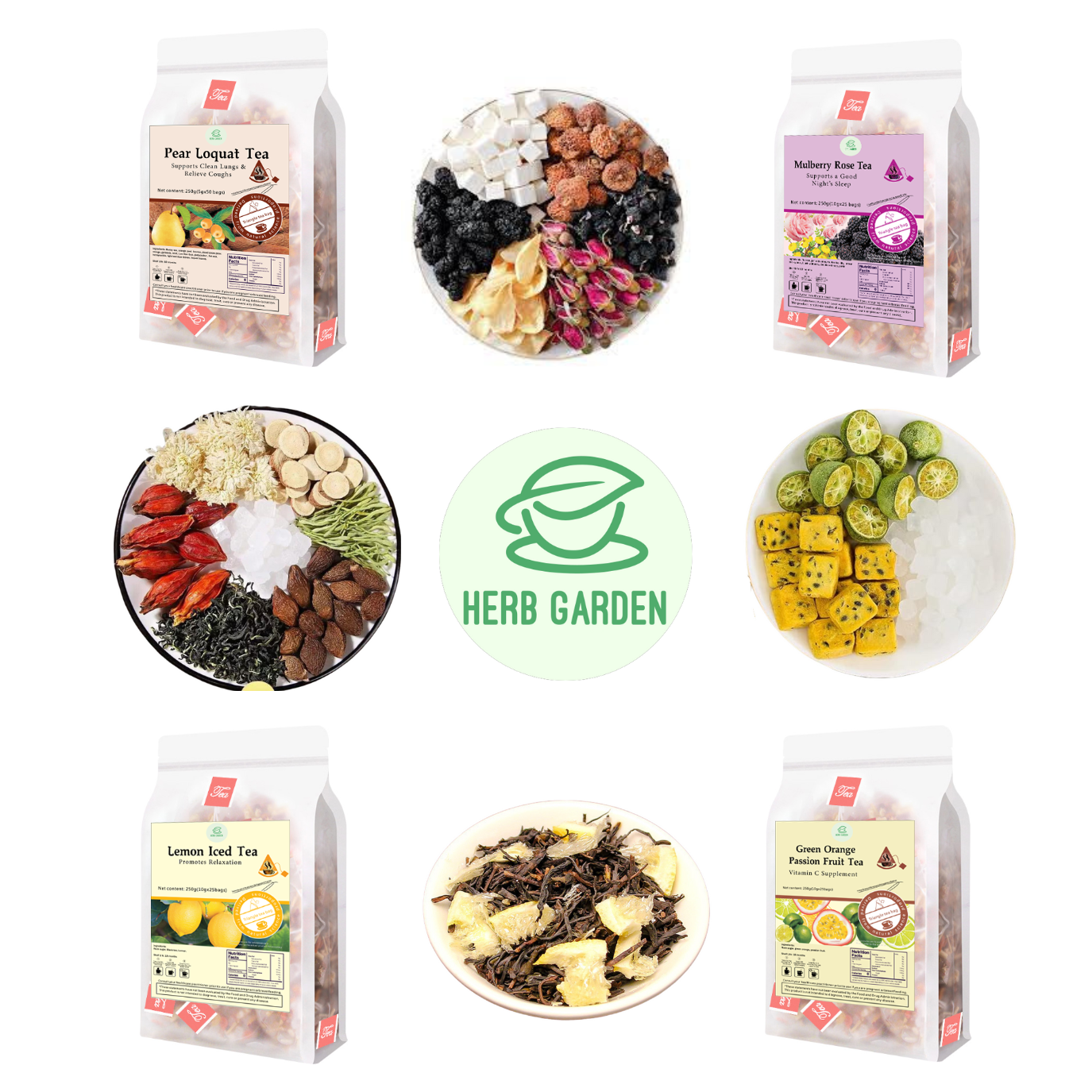 Loose Leaf Herbal Fruit Flower Tea Beverage - Pear Loquat Tea & Mulberry Rose Tea & Lemon Iced Tea & Green Orange Passion Fruit Tea - 125 teabags (34.2oz) - Throat Comfort, Good Sleep, 100% Natural Whole Material