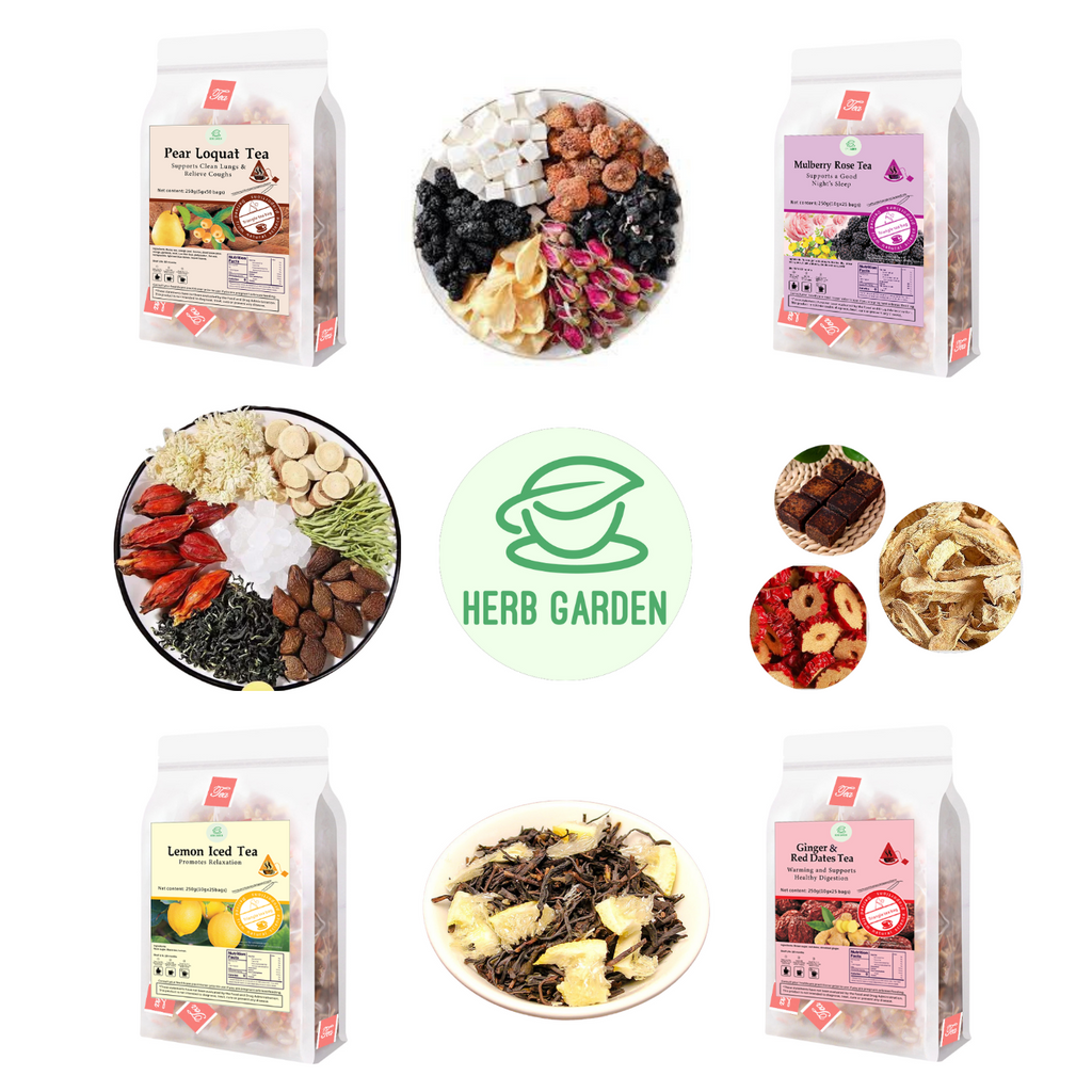 Loose Leaf Herbal Fruit Flower Tea Beverage - Pear Loquat Tea & Mulberry Rose Tea & Lemon Iced Tea & Ginger & Red Dates Tea - 125 teabags (34.2oz) - Skin Detox, Menstrual, Throat Comfort, Good Sleep, 100% Natural Whole Material