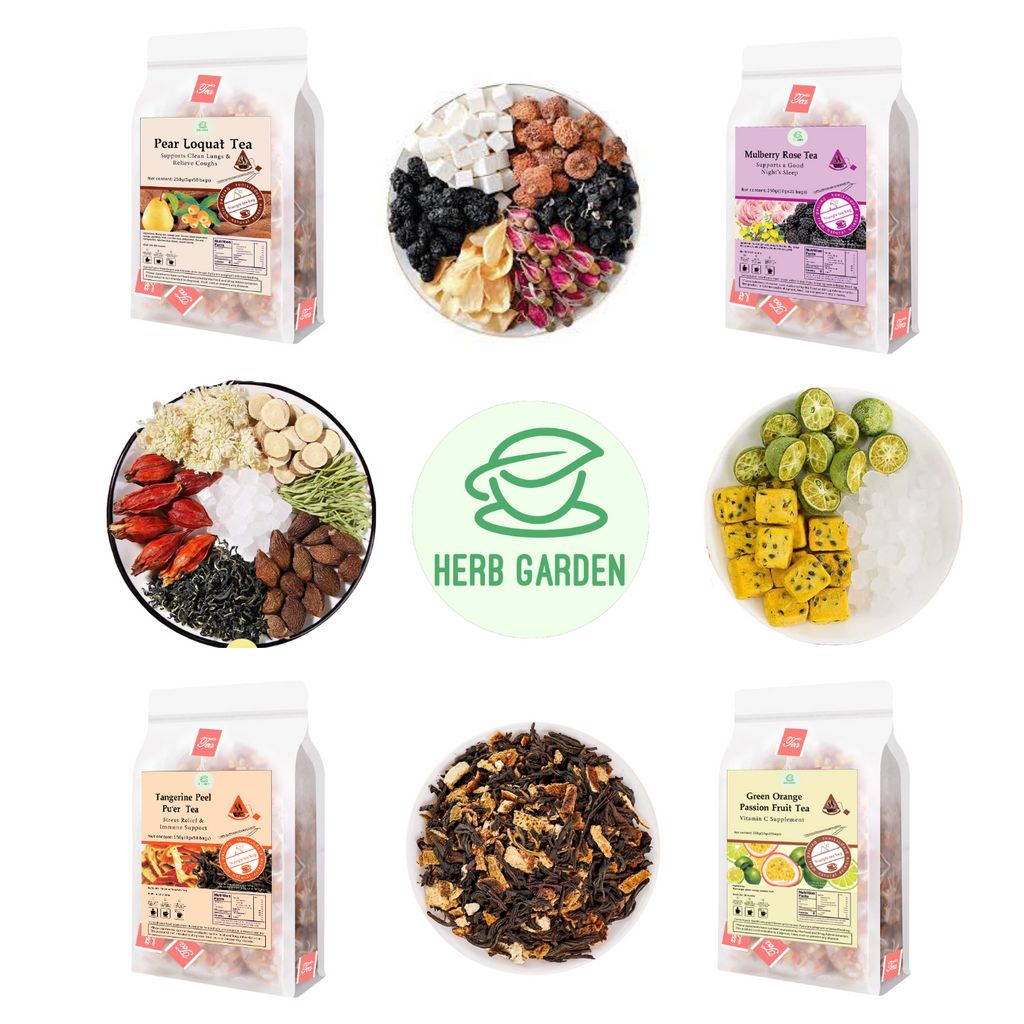 Loose Leaf Herbal Fruit Flower Tea Beverage - Pear Loquat Tea & Mulberry Rose Tea & Tangerine Peel Pu’er Tea & Green Orange Passion Fruit Tea - 150 teabags (31.7oz) - Immune, Throat Comfort, Good Sleep, 100% Natural Whole Material