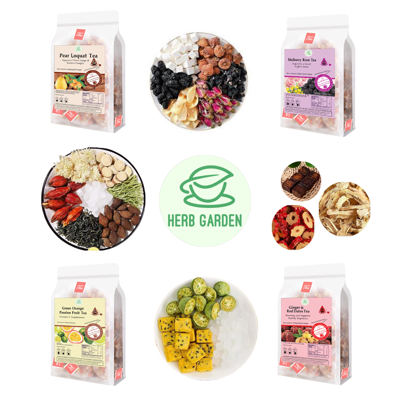 Loose Leaf Herbal Fruit Flower Tea Beverage - Pear Loquat Tea & Mulberry Rose Tea & Green Orange Passion Fruit Tea & Ginger & Red Dates Tea - 125 teabags (34.2oz) - Skin Detox, Menstrual, Immune, Throat Comfort, Good Sleep, 100% Natural Whole Material