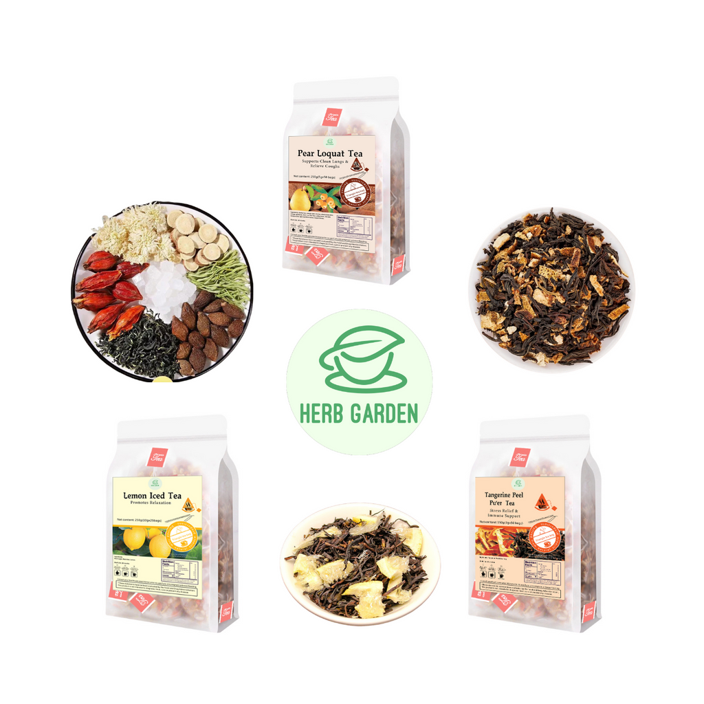 Loose Leaf Herbal Fruit Flower Tea Beverage - Pear Loquat Tea & Lemon Iced Tea & Tangerine Peel Pu’er Tea - 150 teabags (22.9oz) -   Soothes Throat, Clean Lungs, Coughs, 100% Natural Material