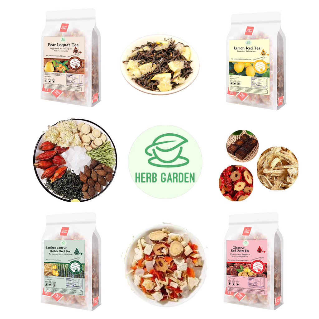 Loose Leaf Herbal Fruit Flower Tea Beverage - Pear Loquat Tea & Lemon Iced Tea & Bamboo Cane & Thatch Root Tea & Ginger & Red Dates Tea - 125 teabags (34.2oz) - Skin Detox, Menstrual, Vitamin C, Throat Comfort, Good Sleep, 100% Natural Whole Material