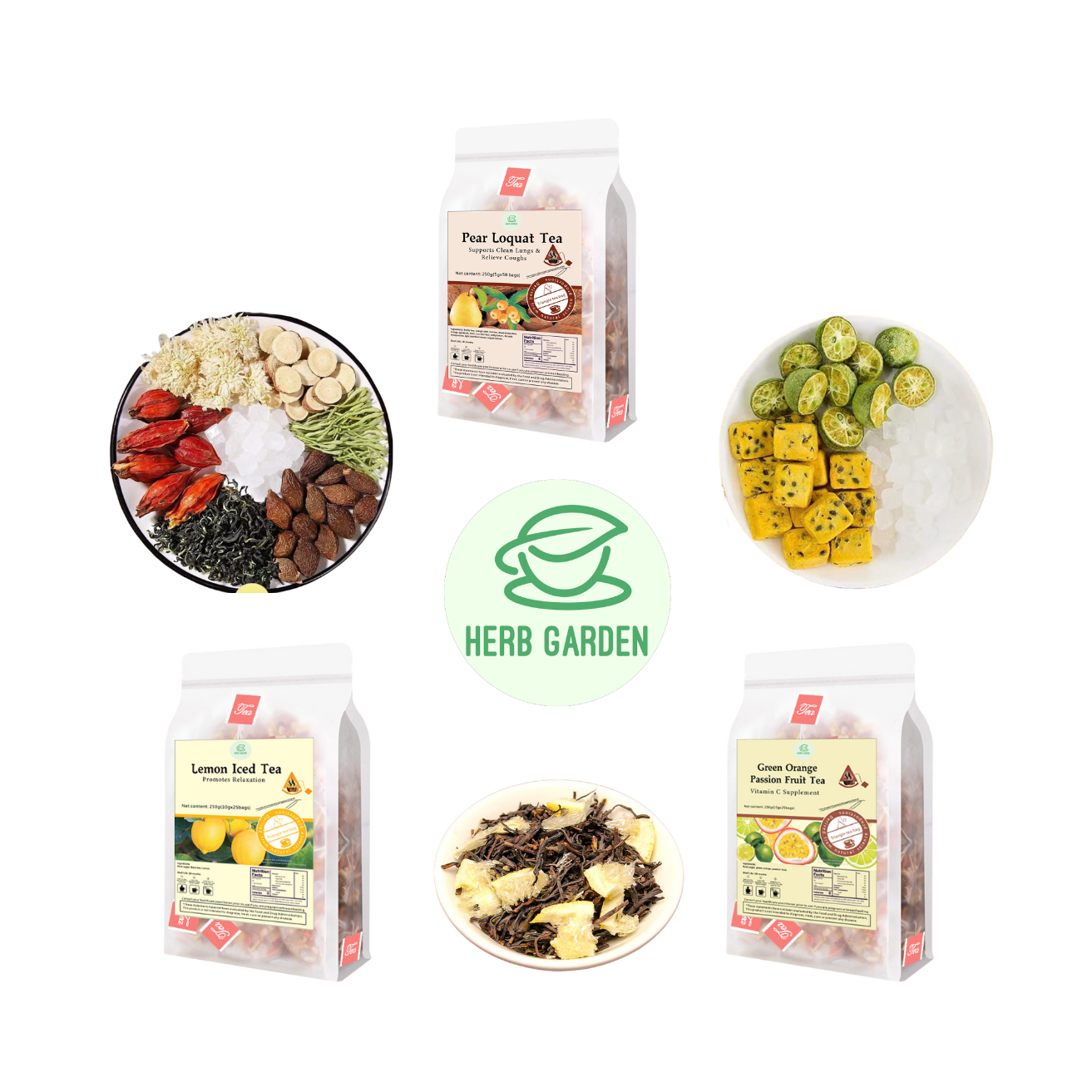 Loose Leaf Herbal Fruit Flower Tea Beverage - Pear Loquat Tea & Lemon Iced Tea & Green Orange Passion Fruit Tea - 125 teabags (26.4oz) -   Black Tea, Caffeinated, Vitamin C, Soothes Throat, Clean Lungs, Coughs, 100% Natural Material