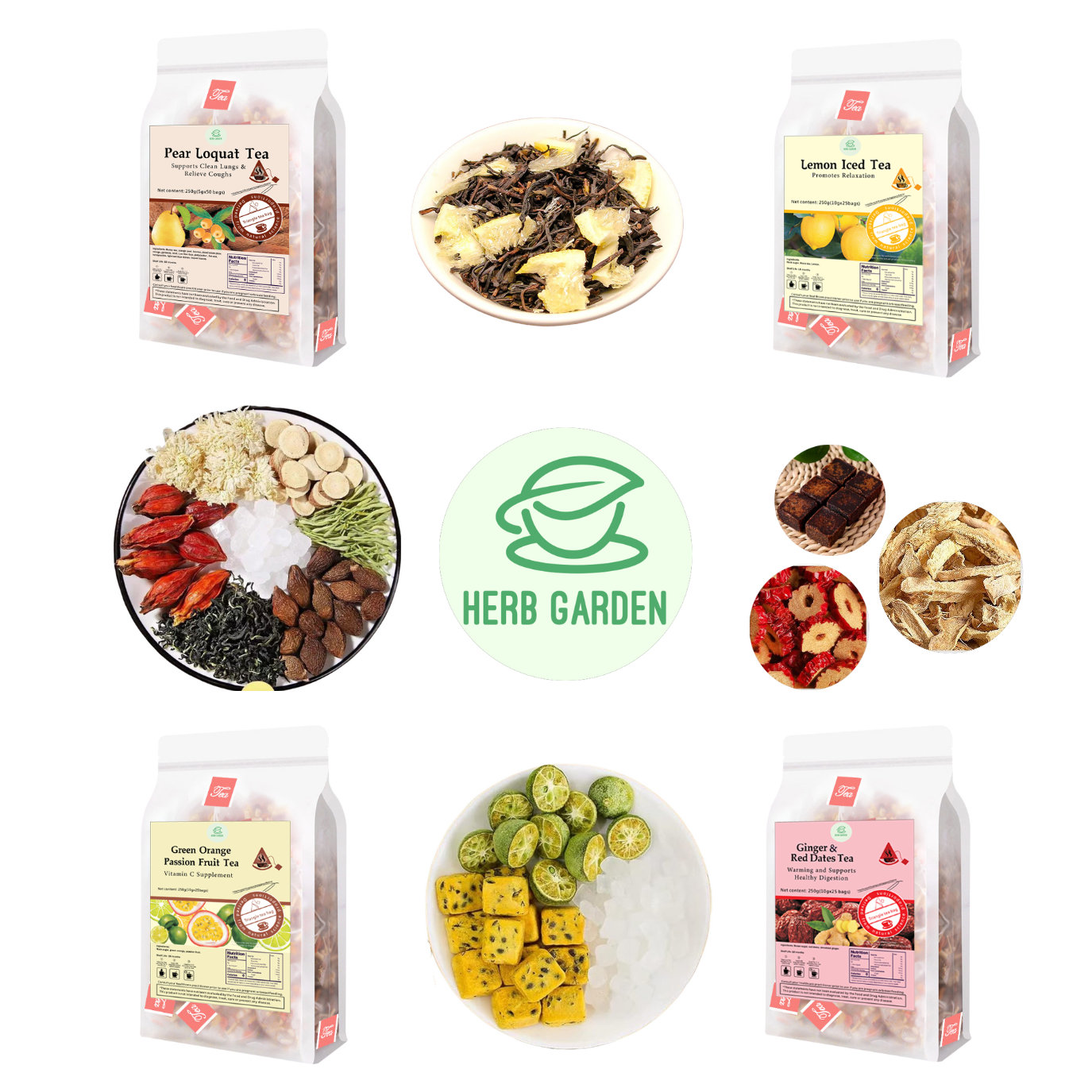 Loose Leaf Herbal Fruit Flower Tea Beverage - Pear Loquat Tea & Lemon Iced Tea & Green Orange Passion Fruit Tea & Ginger & Red Dates Tea - 125 teabags (34.2oz) - Skin Detox, Menstrual, Vitamin C, Throat Comfort, Good Sleep, 100% Natural Whole Material