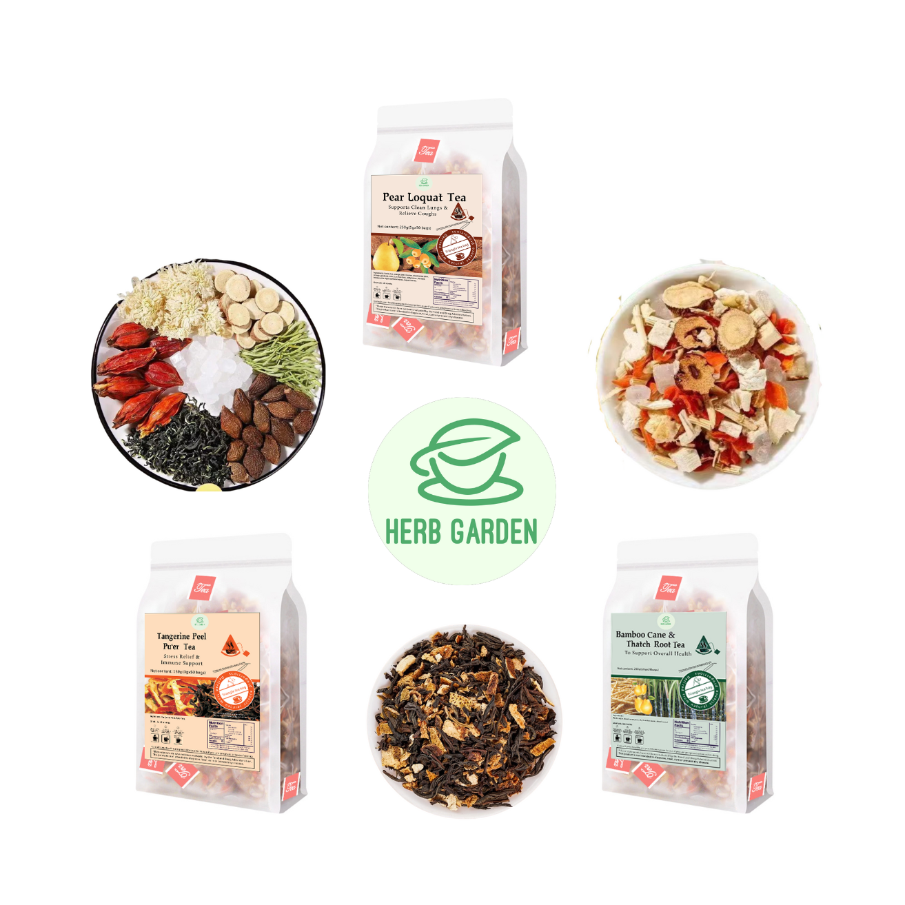 Loose Leaf Herbal Fruit Flower Tea Beverage - Pear Loquat Tea & Tangerine Peel Pu’er Tea & Bamboo Cane & Thatch Root Tea - 150 teabags (22.9oz) -  Immune, Caffeinated, Vitamin C, Soothes Throat, Clean Lungs, Coughs, 100% Natural Material