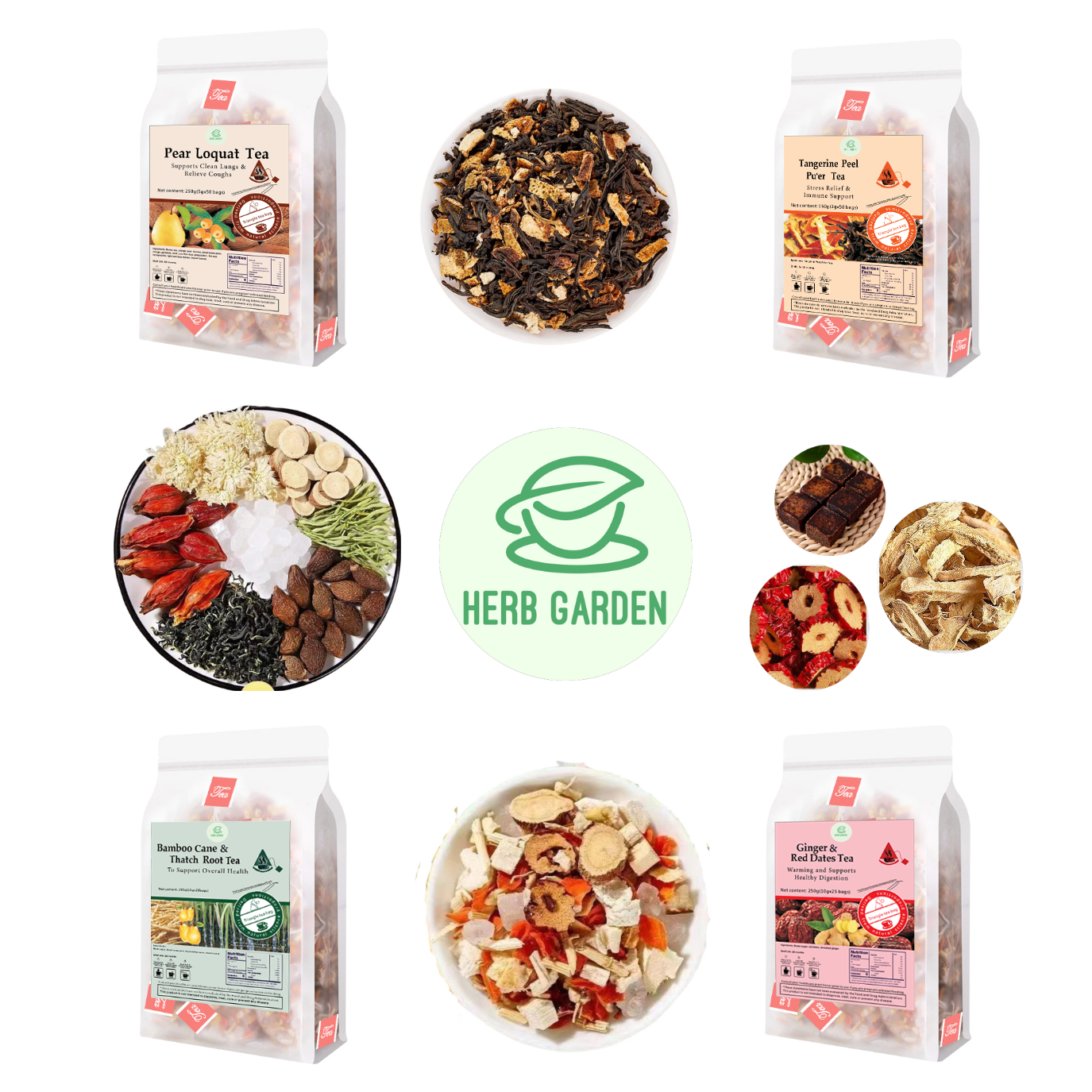 Loose Leaf Herbal Fruit Flower Tea Beverage - Pear Loquat Tea & Tangerine Peel Pu’er Tea & Bamboo Cane & Thatch Root Tea & Ginger & Red Dates Tea - 150 teabags (31.7oz) - Skin Detox, Immune, Vitamin C, Throat Comfort, 100% Natural Whole Material